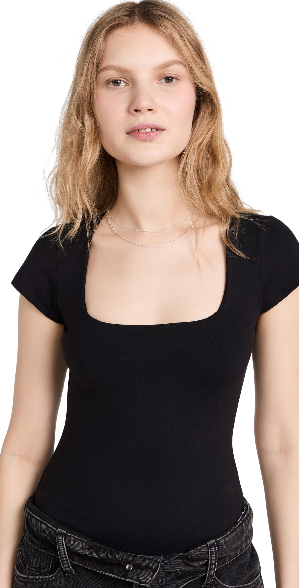 Free People Square Eyes Thong Bodysuit In Black