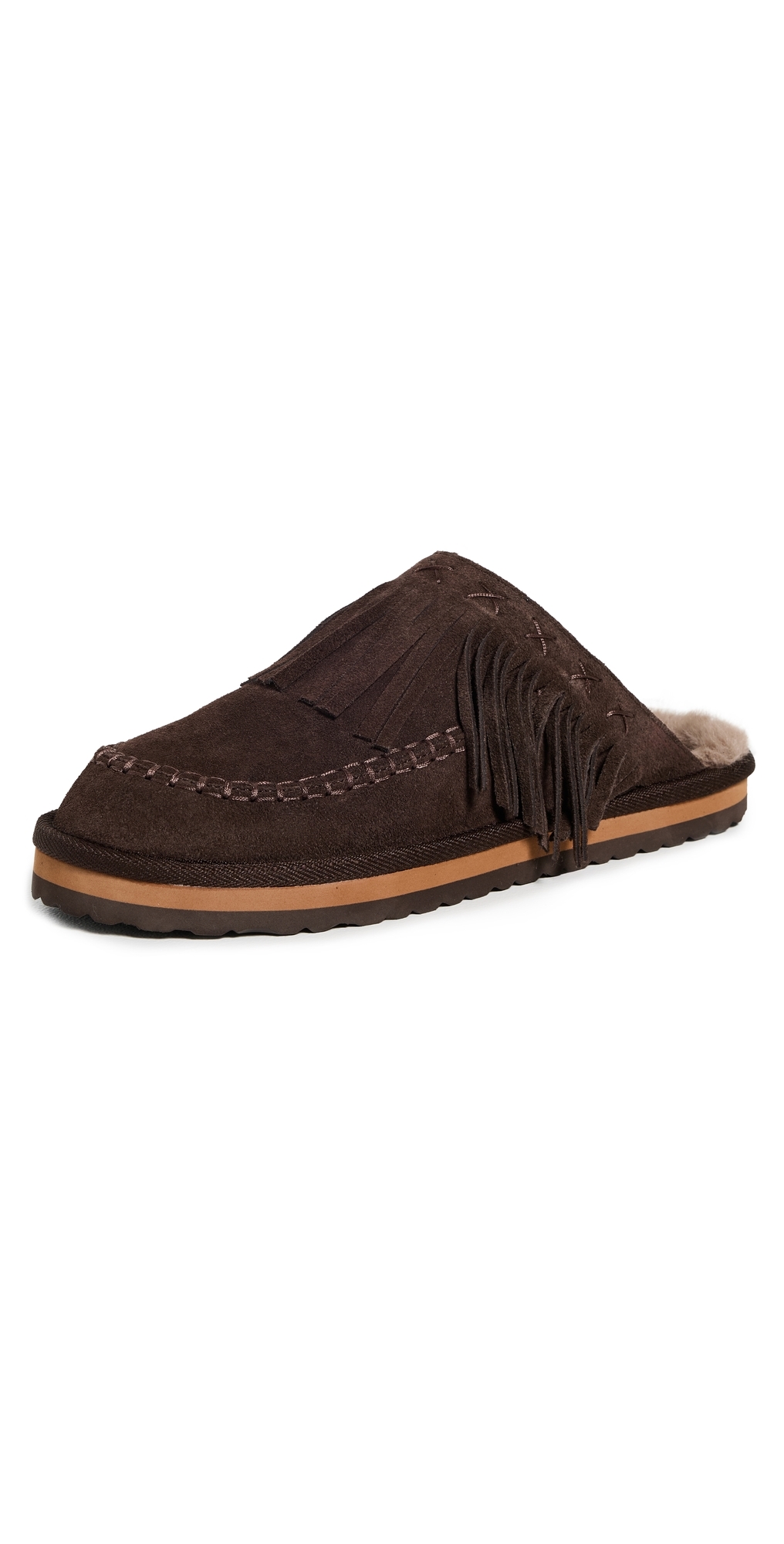 Free People Fallon Fringe Faux Fur Mule Slipper In Brown