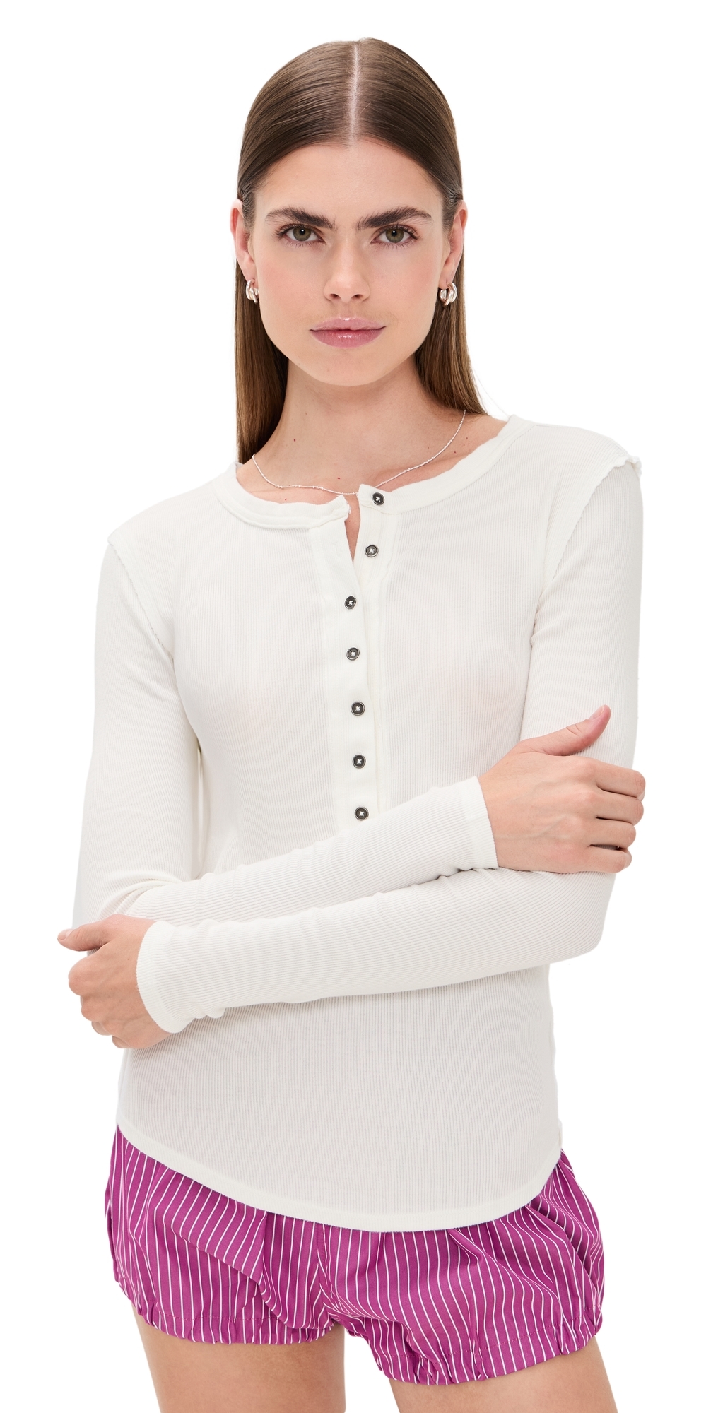 Free People Jamie Henley Button Down Top In White