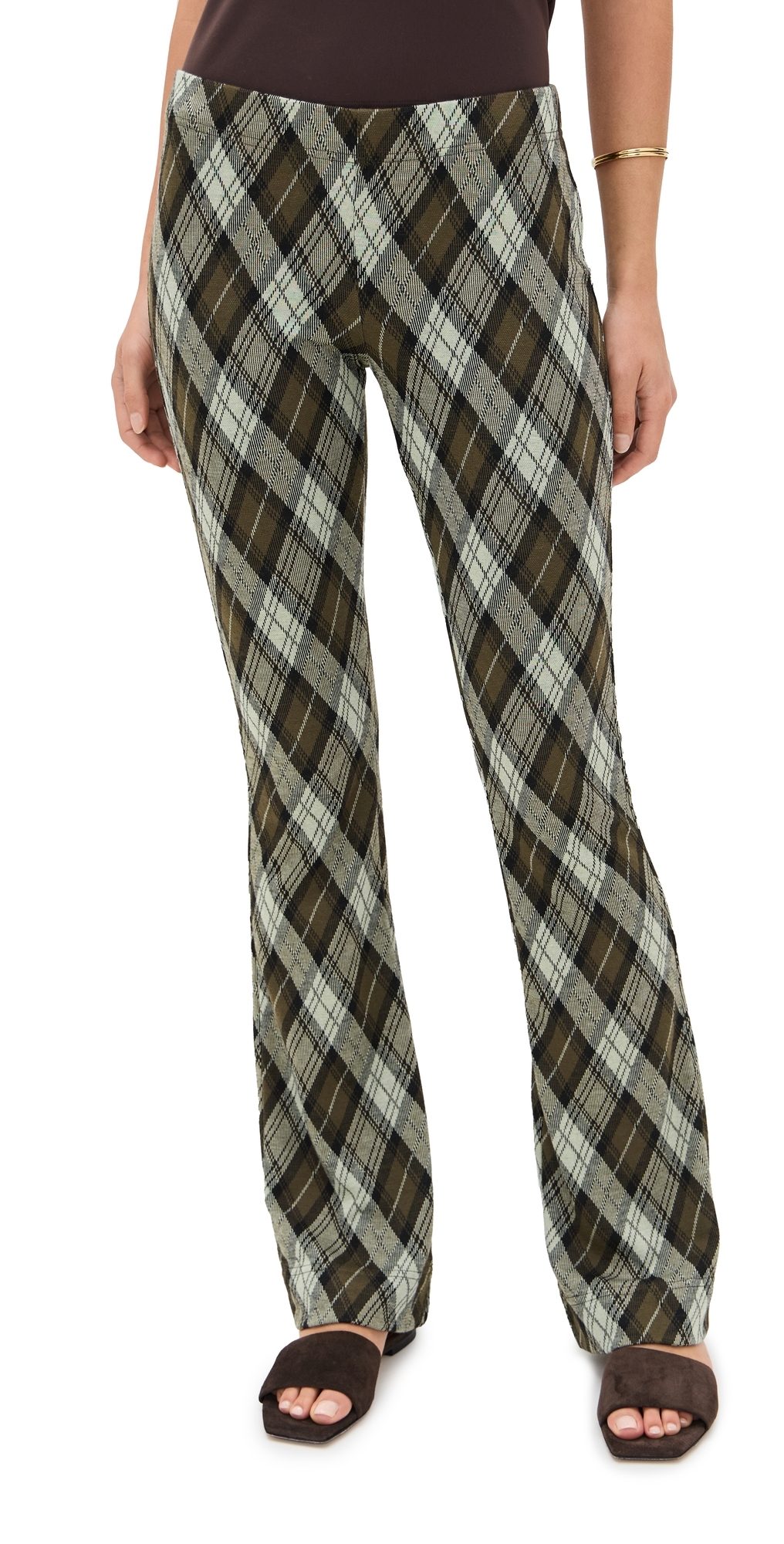 Free People Chloe Plaid Flare Leg Knit Pants