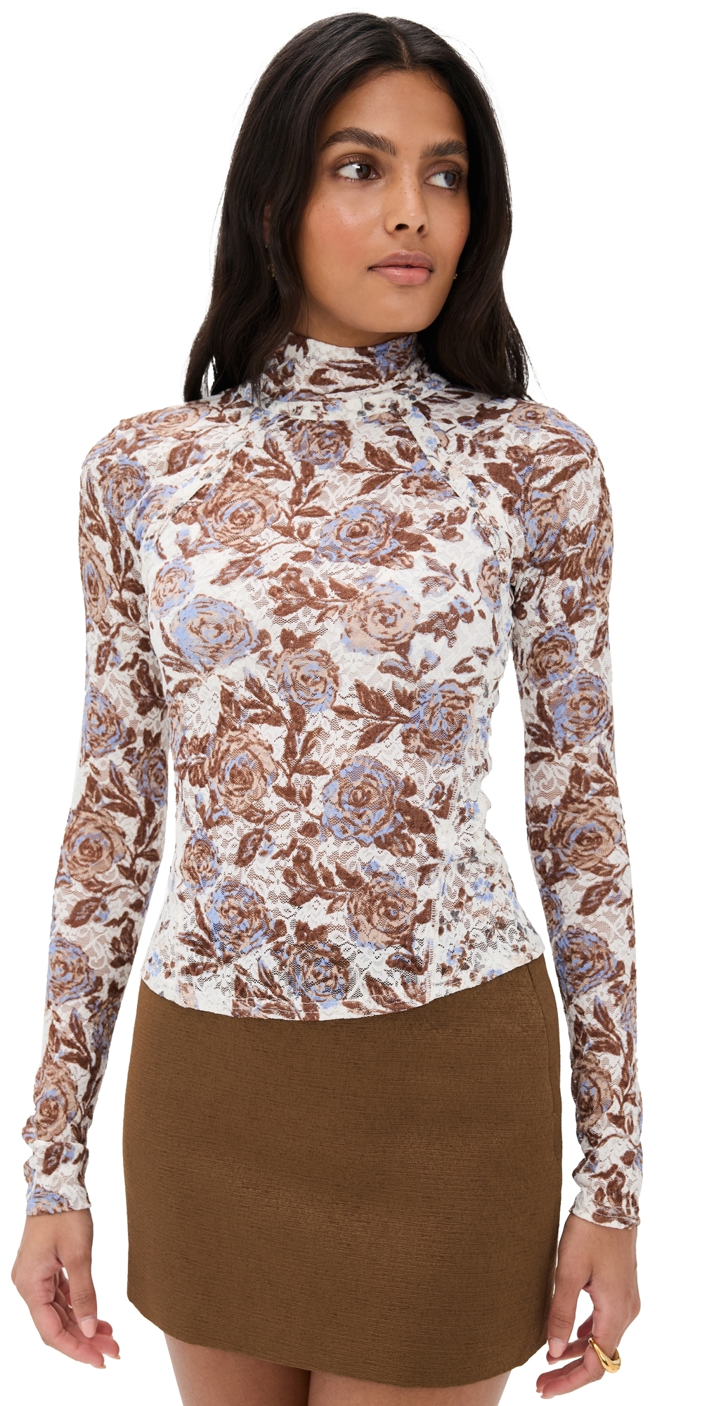 Free People Lyric Long Sleeve Shirt Ivory Combo In Multi