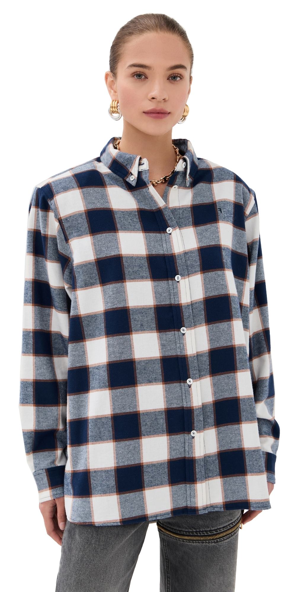 Frenken Classic Oversized 1980's Shirt Cream Check In Blue