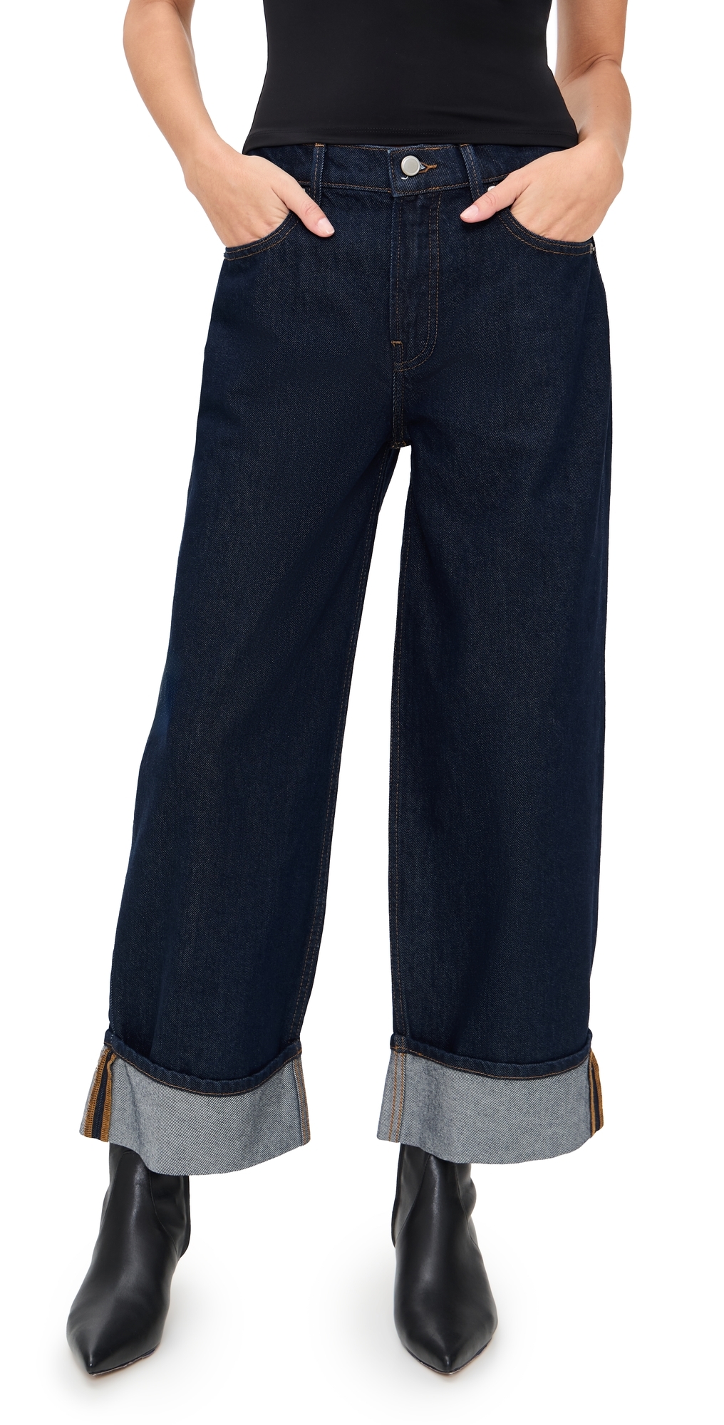 Good American Good Standard Baggy Cuffed Jeans Indigo1006 In Black