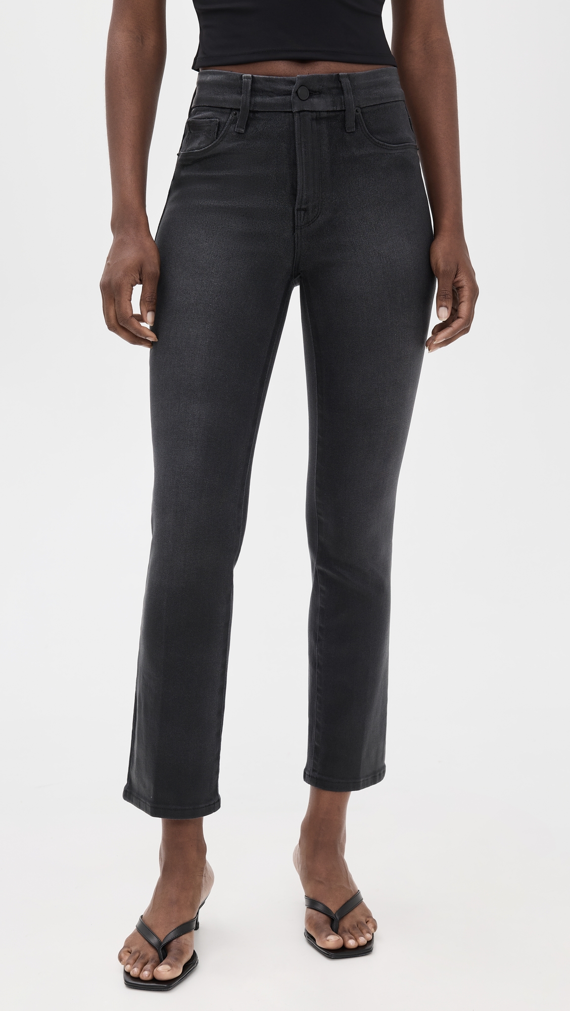 Good American Soft Tech Good Legs Straight Coated Jeans