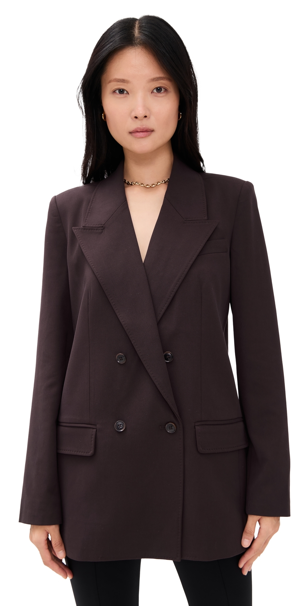Good American Essential Suiting Oversized Double Breasted Blazer Dark Chocolate In Brown
