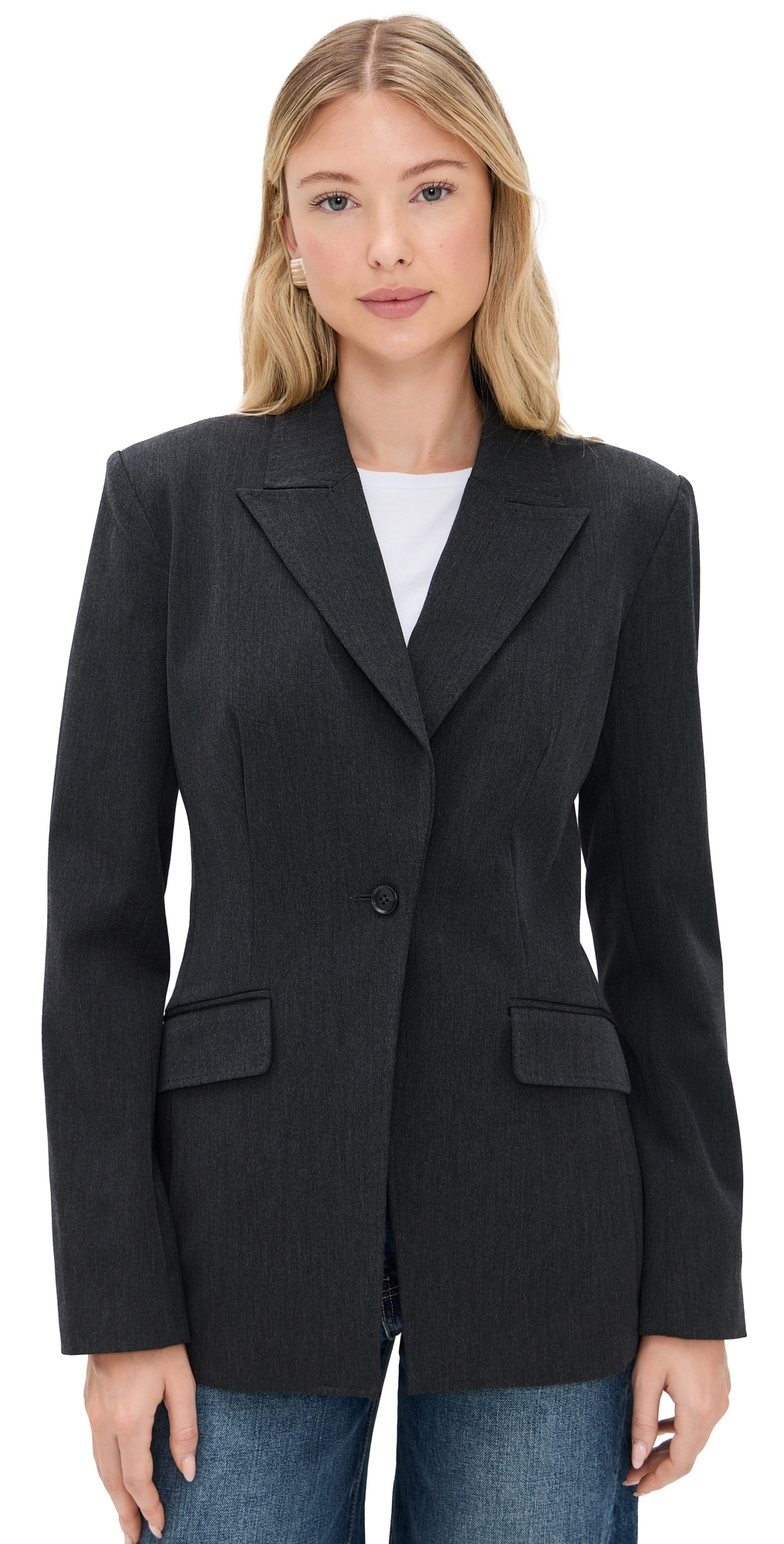 Good American Essential Suiting Sculpted Blazer Dark Heather Grey In Black