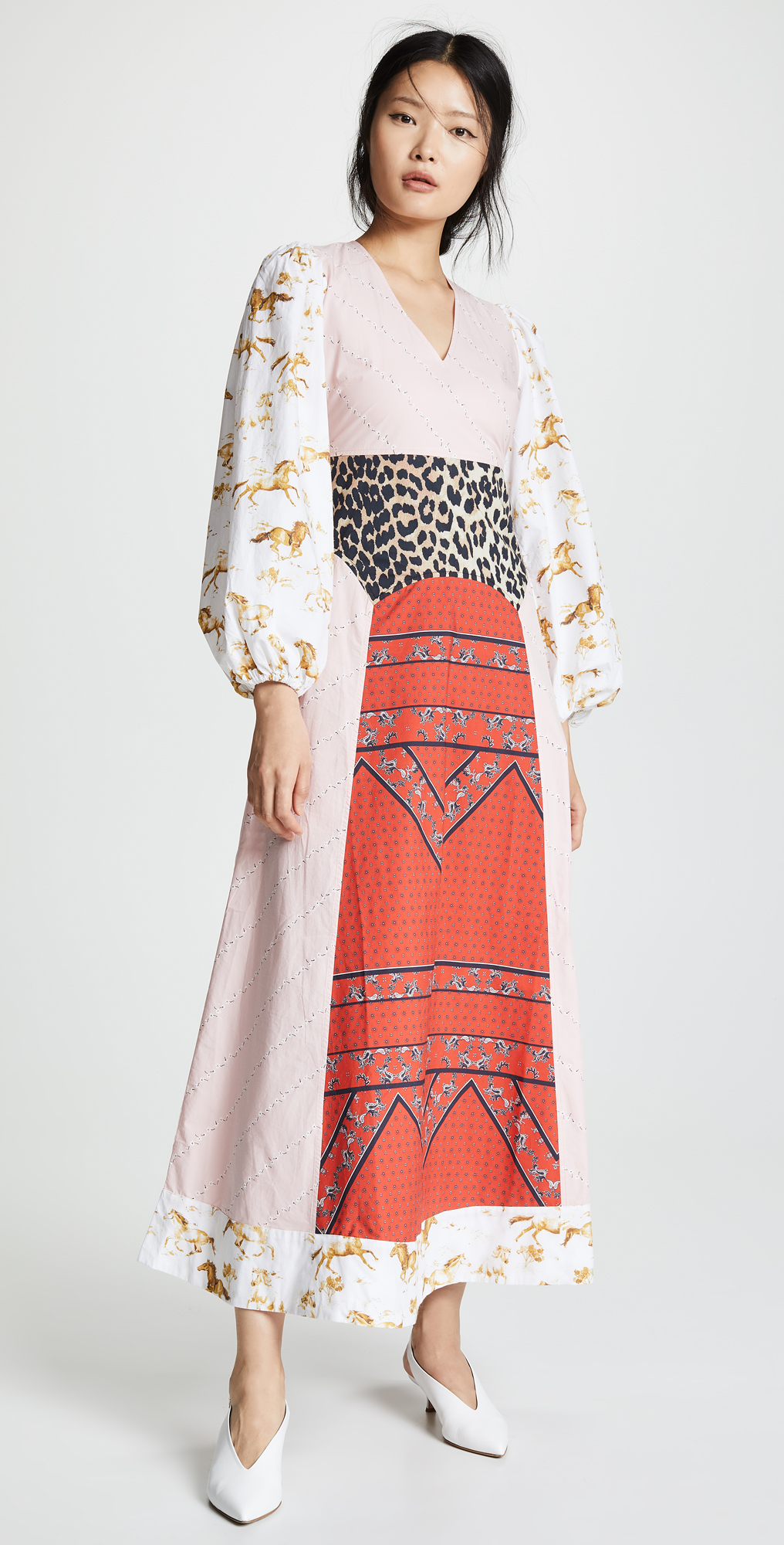 ganni mixed cotton poplin maxi dress