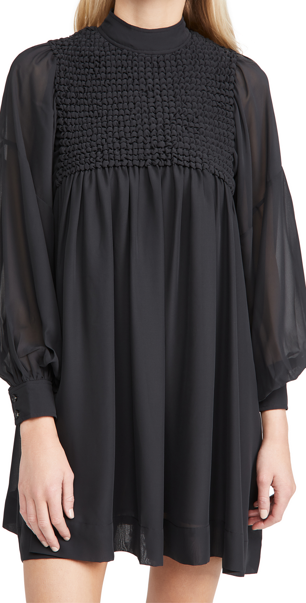 Ganni smocked chiffon dress Clearance