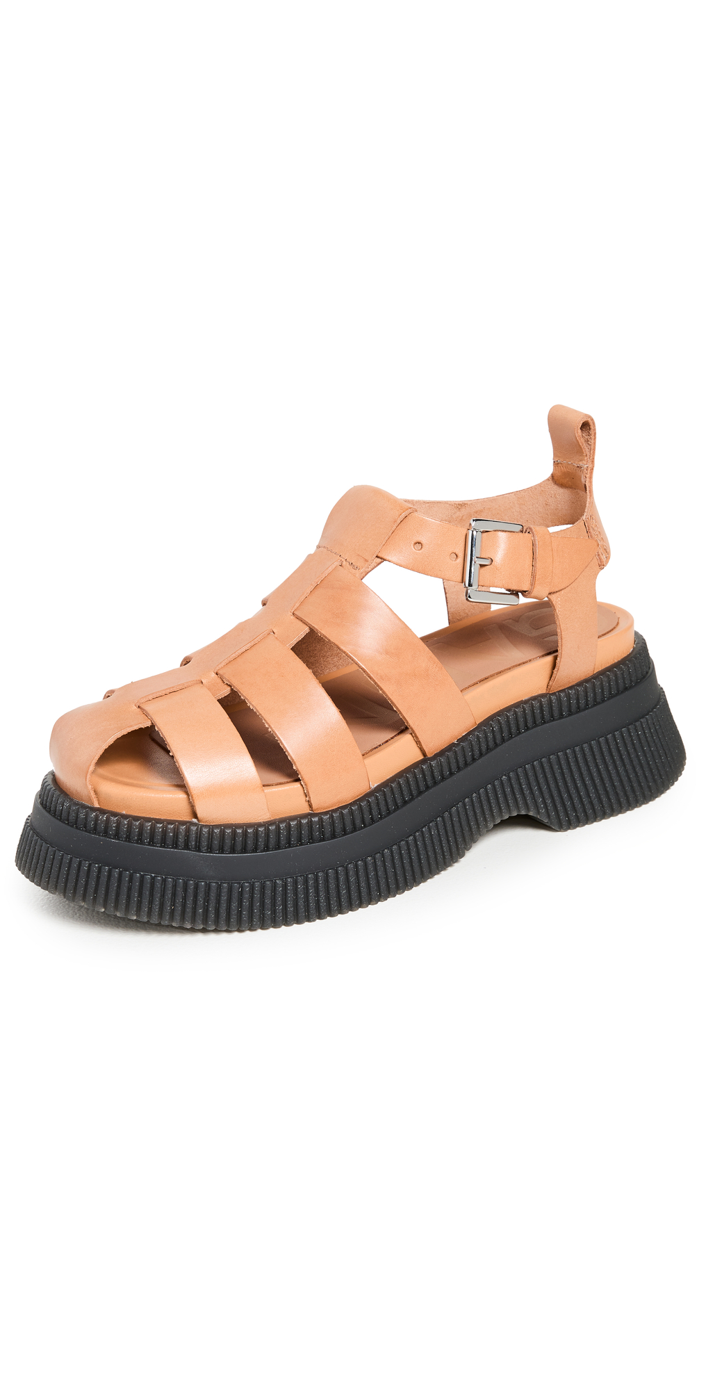 Ganni Creeper Grid Platform Fisherman Sandal In Tannin