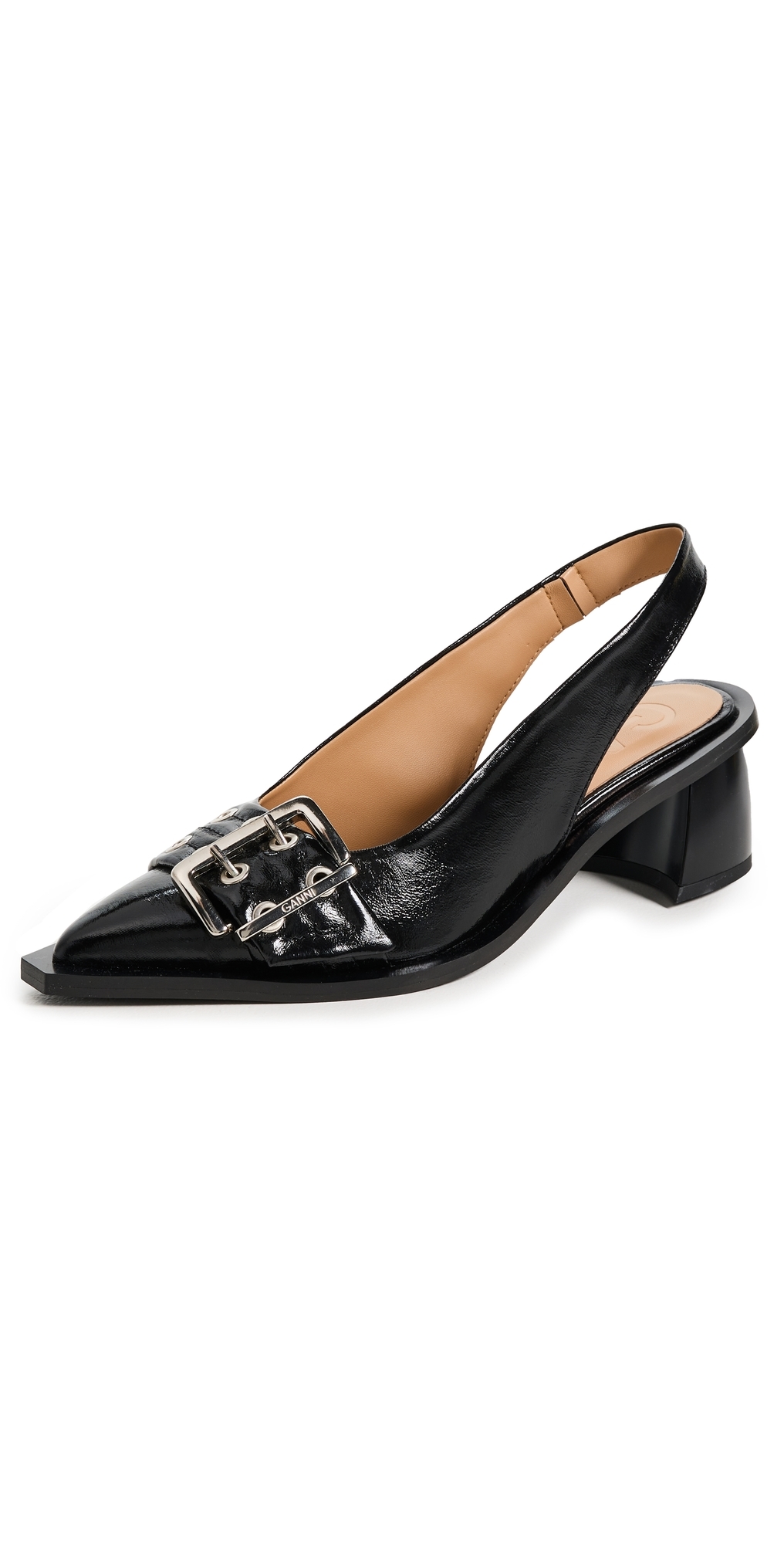 Shop Ganni Naplack Buckle Slingback Pumps Black