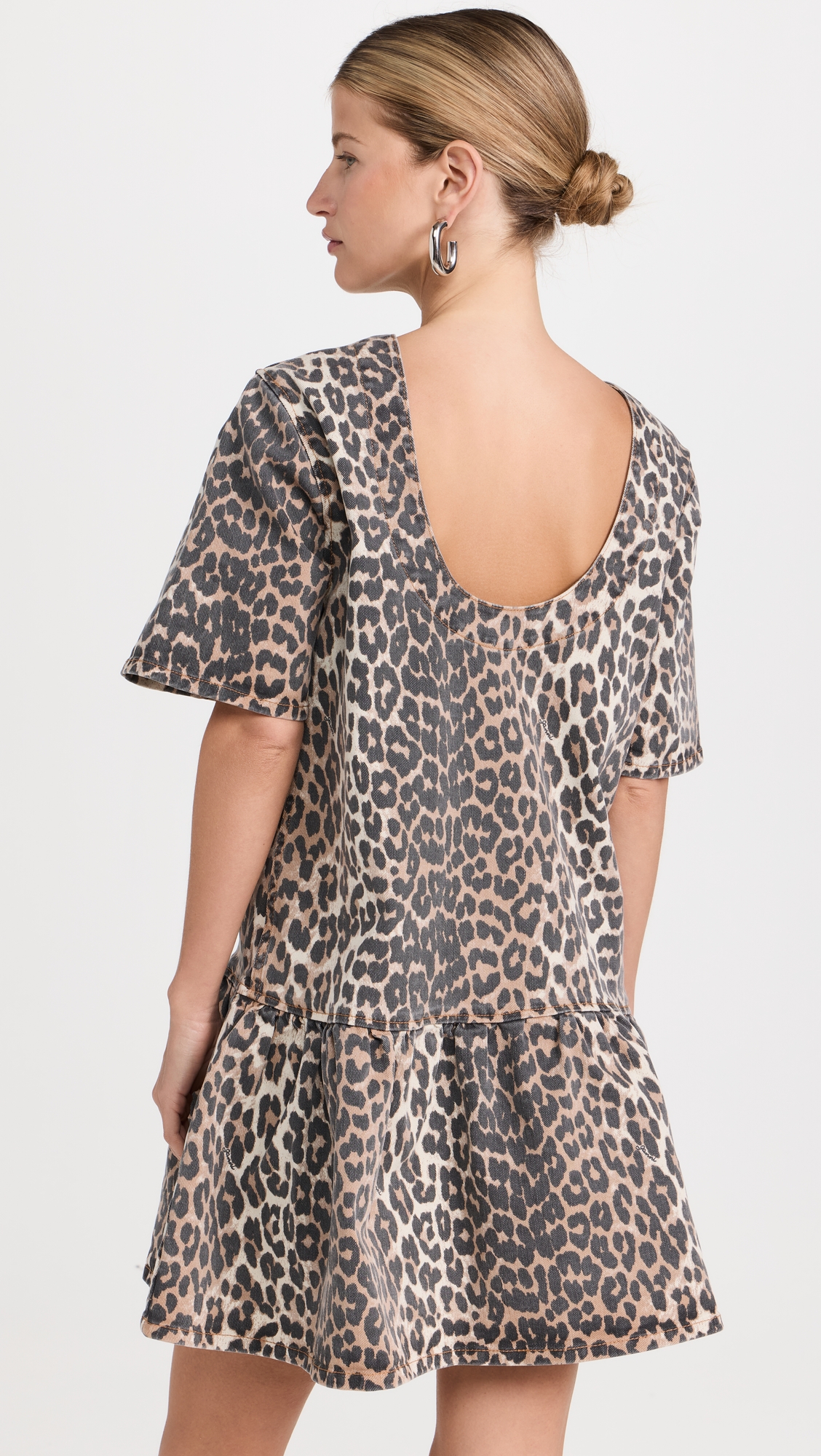 GANNI Print Denim Open Back Mini Dress thumbnail