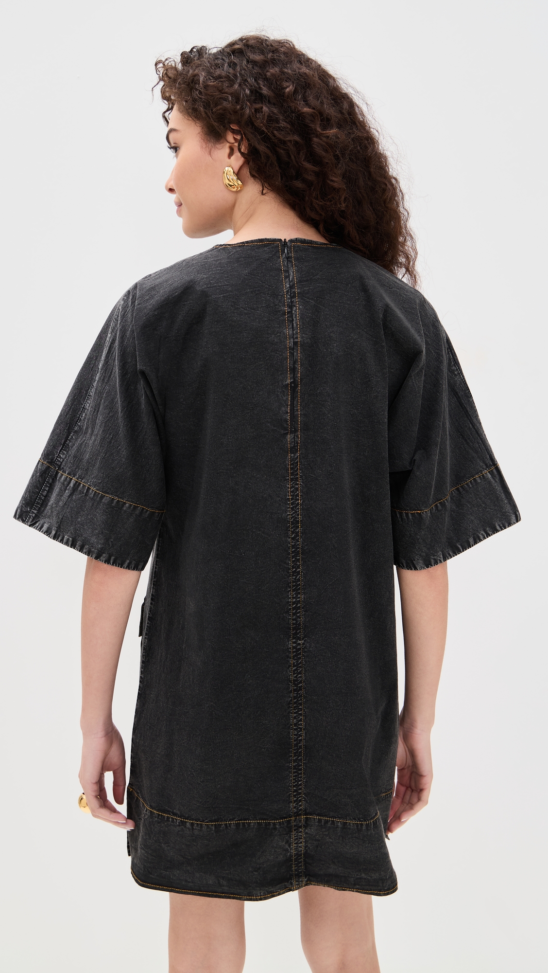 GANNI Washed Stretch Cotton Boxy Kimono Mini Dress thumbnail