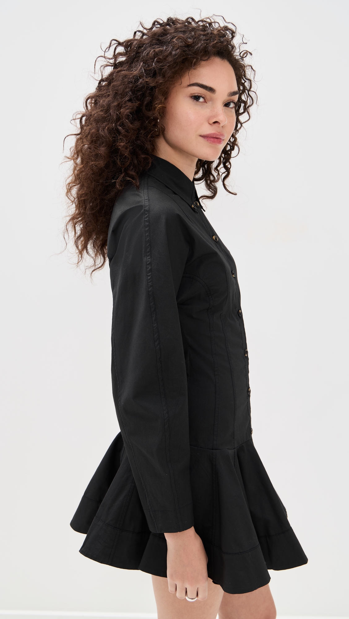 GANNI Stretch Cotton Buttoned Mini Dress thumbnail