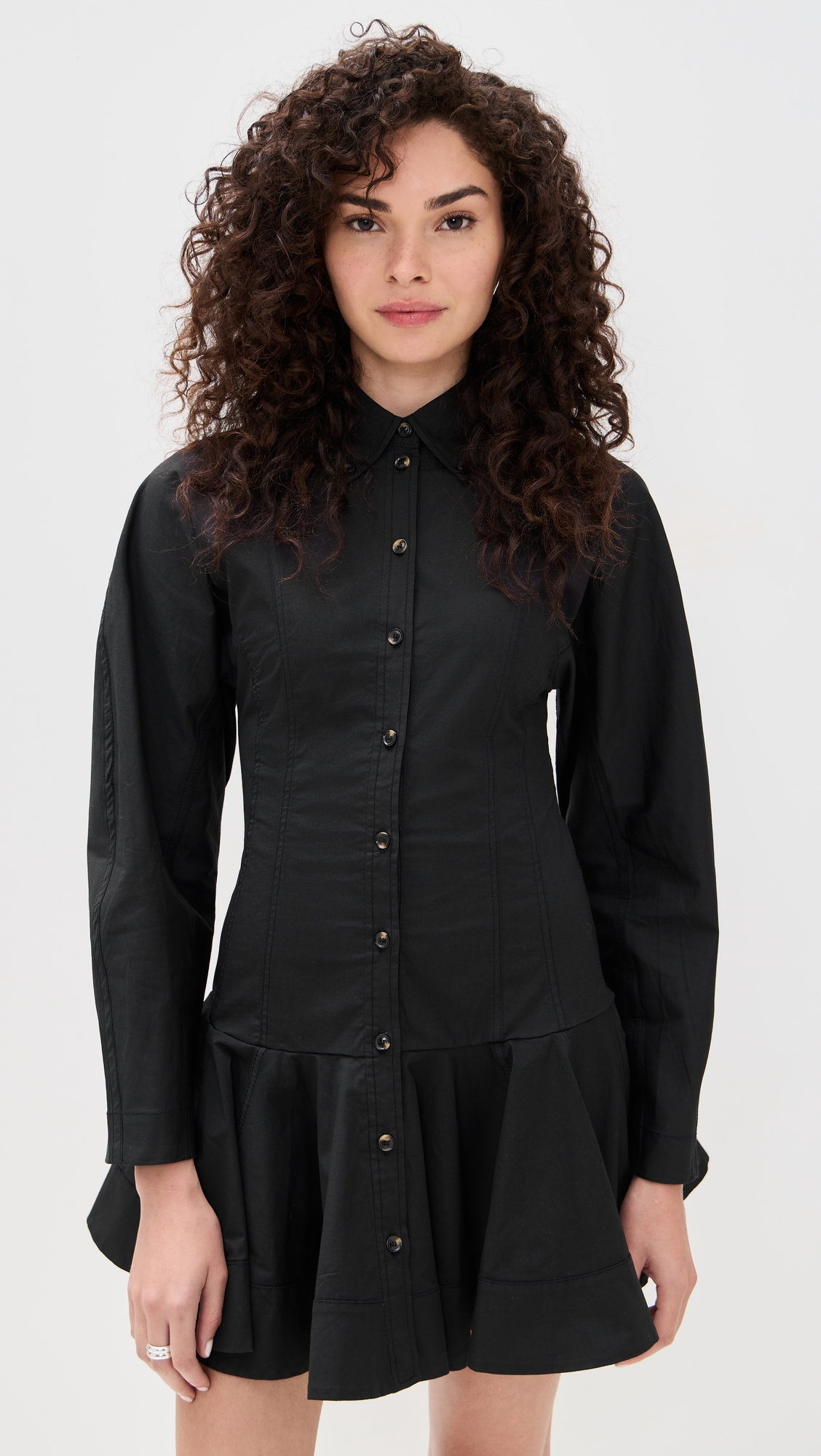 GANNI Stretch Cotton Buttoned Mini Dress thumbnail