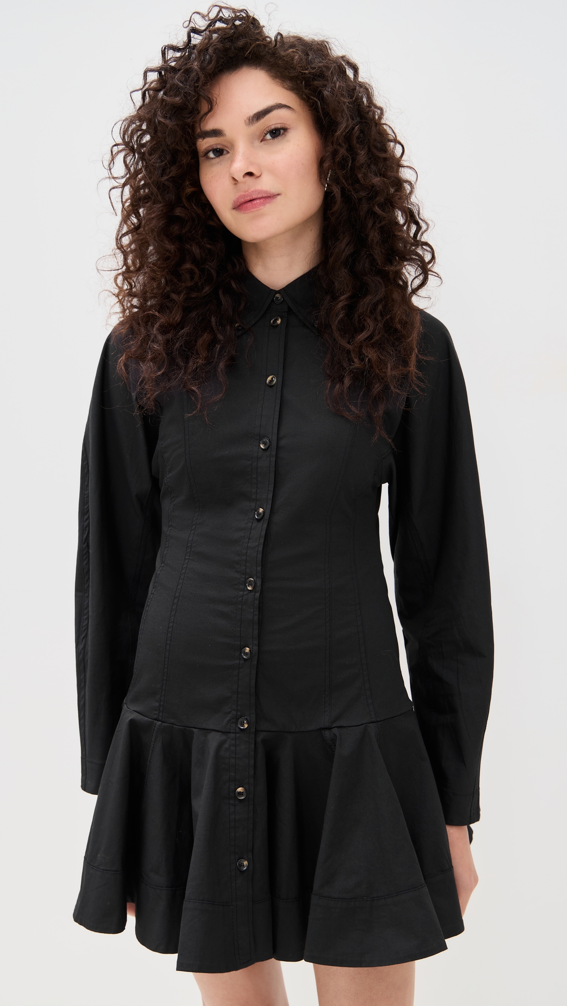 GANNI Stretch Cotton Buttoned Mini Dress thumbnail