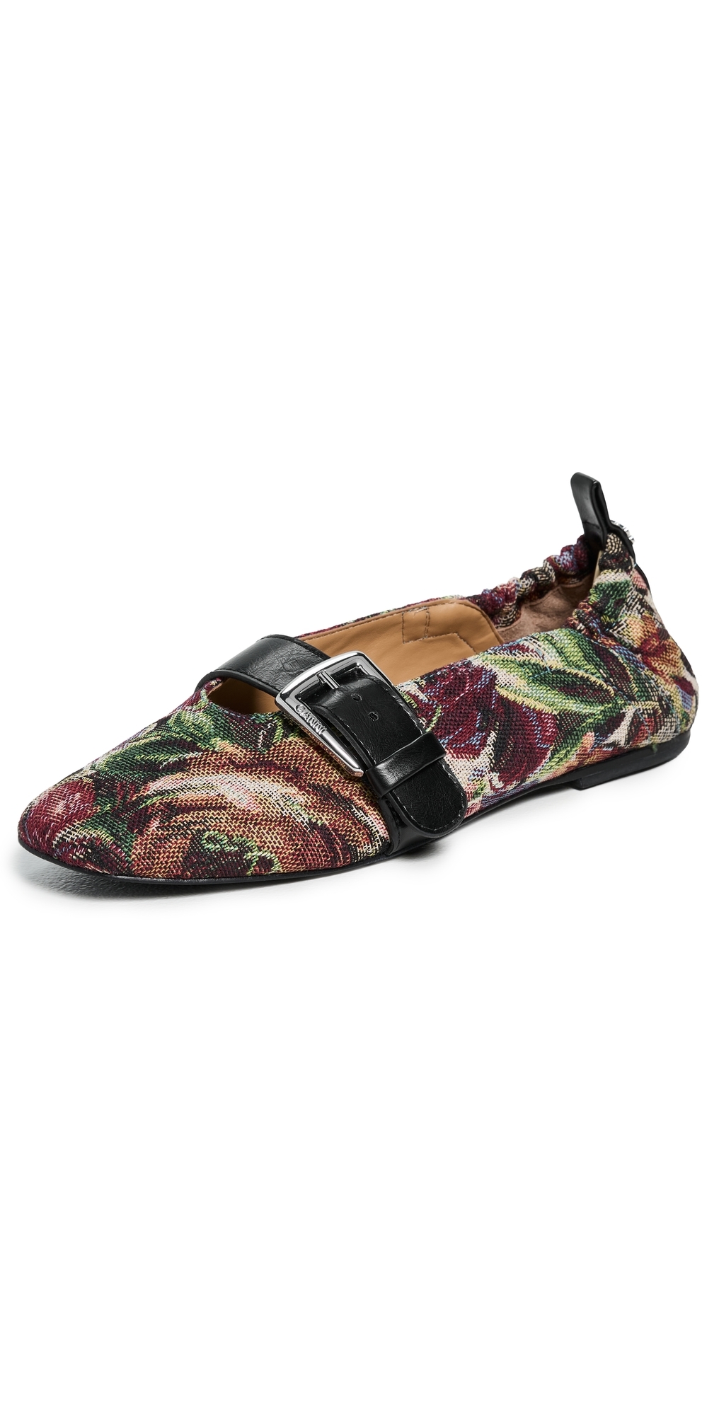 Ganni Butterfly Strap Ballerina Tapestry Flats Tawny Port In Multi