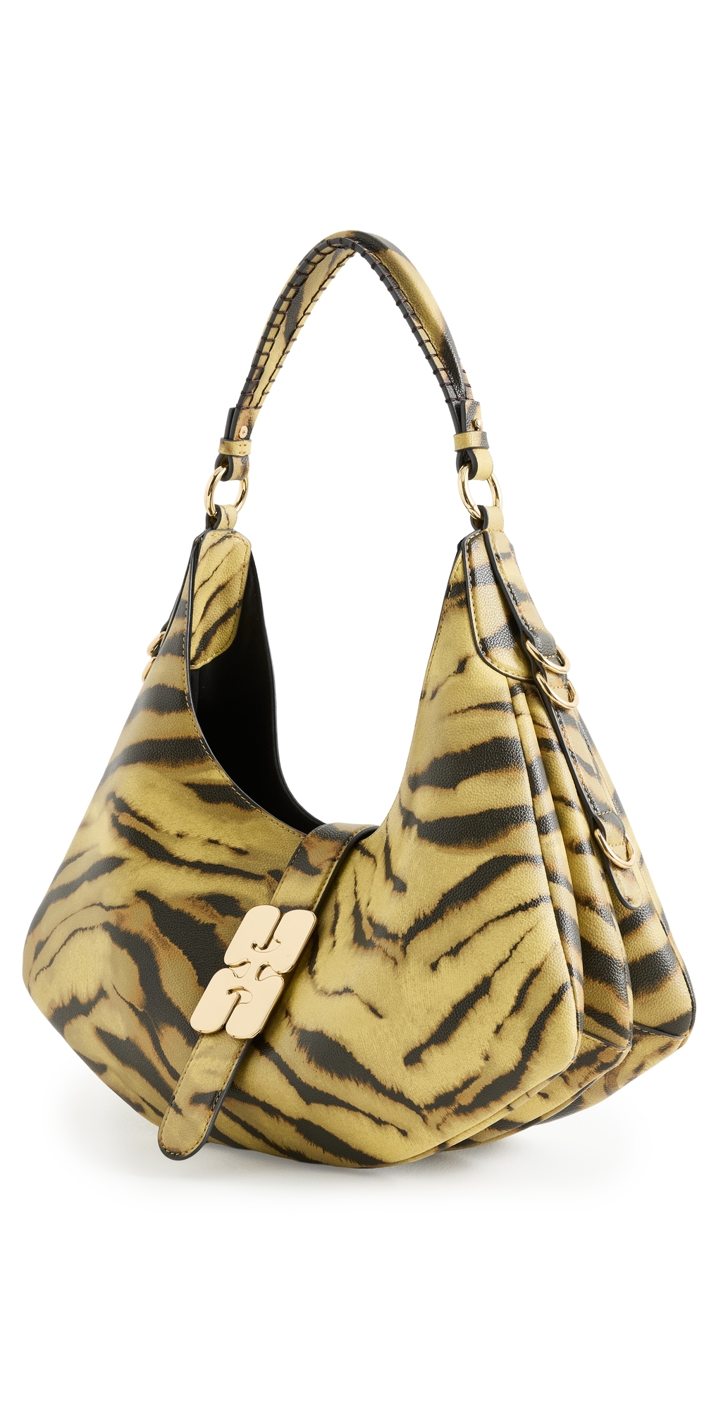 Ganni Kat Small Grained Zebra Bag Khaki In Brown