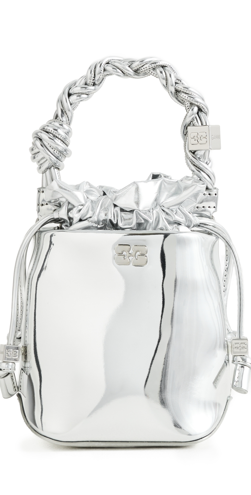 Ganni Mini Specchio Bou Bucket Bag Silver In Silver
