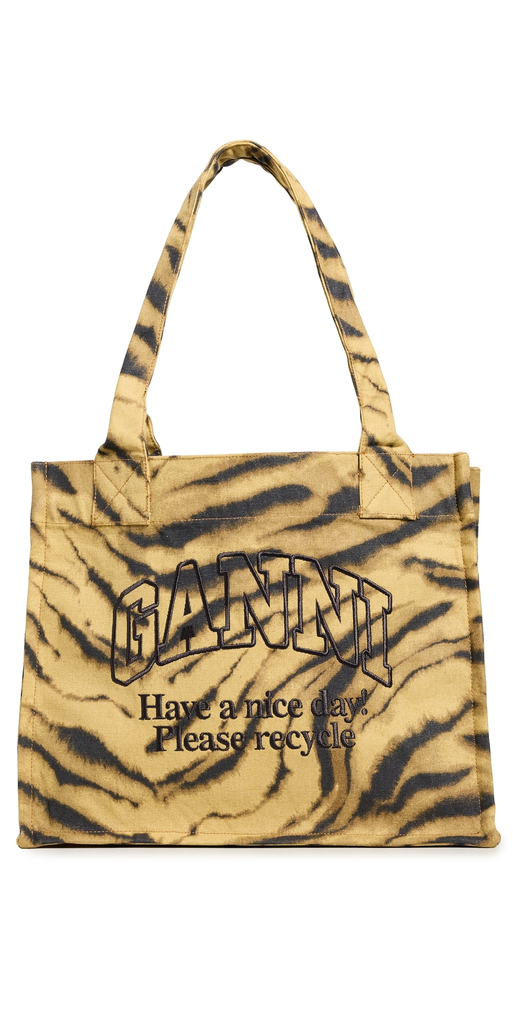 Ganni Large Easy Shopper Pocket Zebra Print Tote Khaki In Brown
