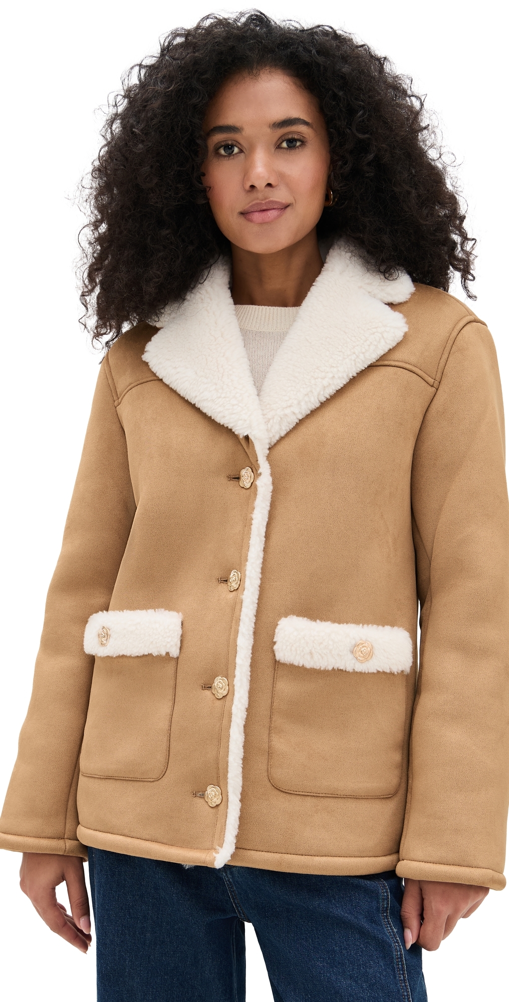 Generation Love Luvia Faux Shearling Jacket Cork/white In Brown