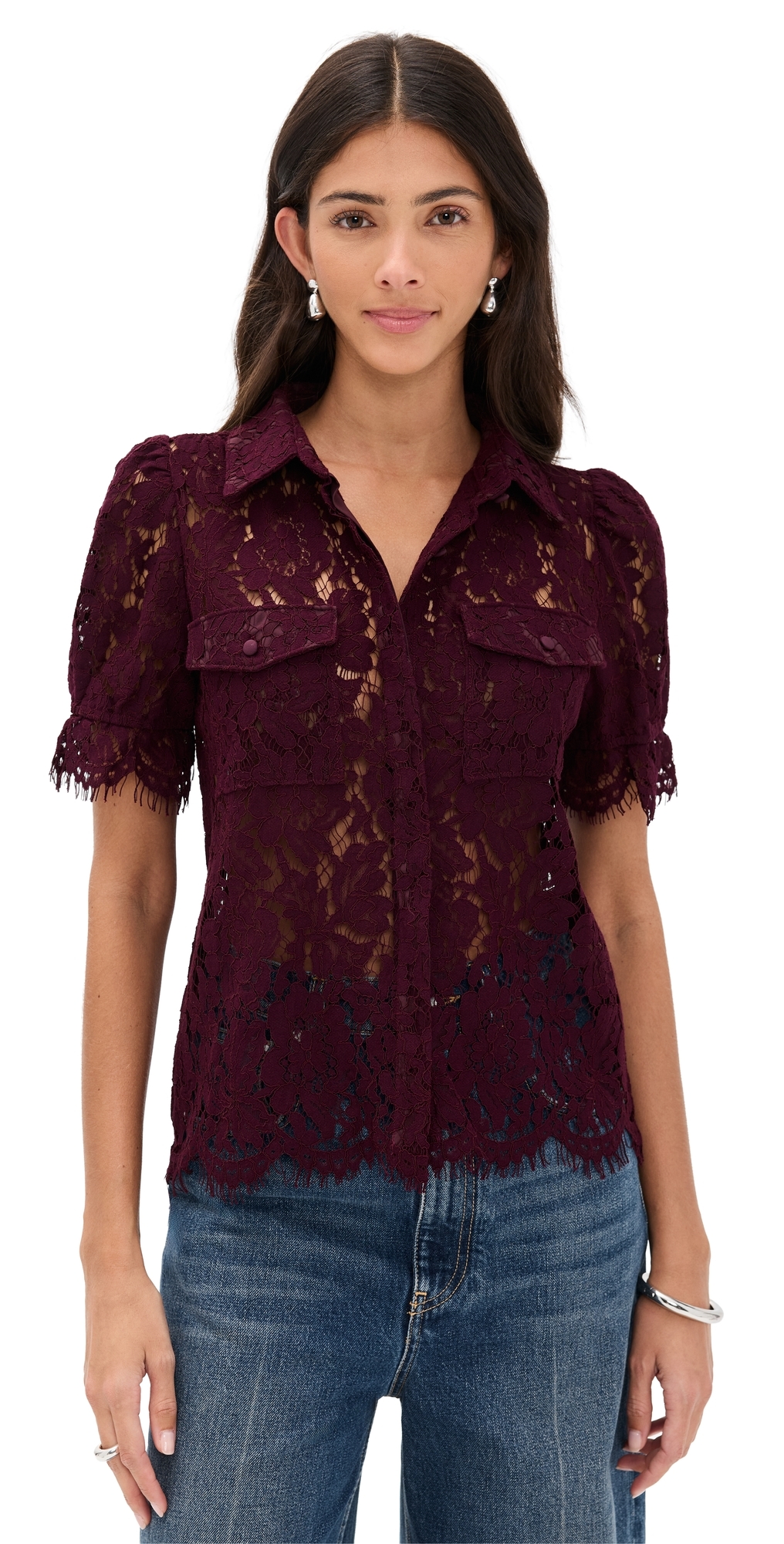 Generation Love Mina Lace Shirt Malbec In Burgundy