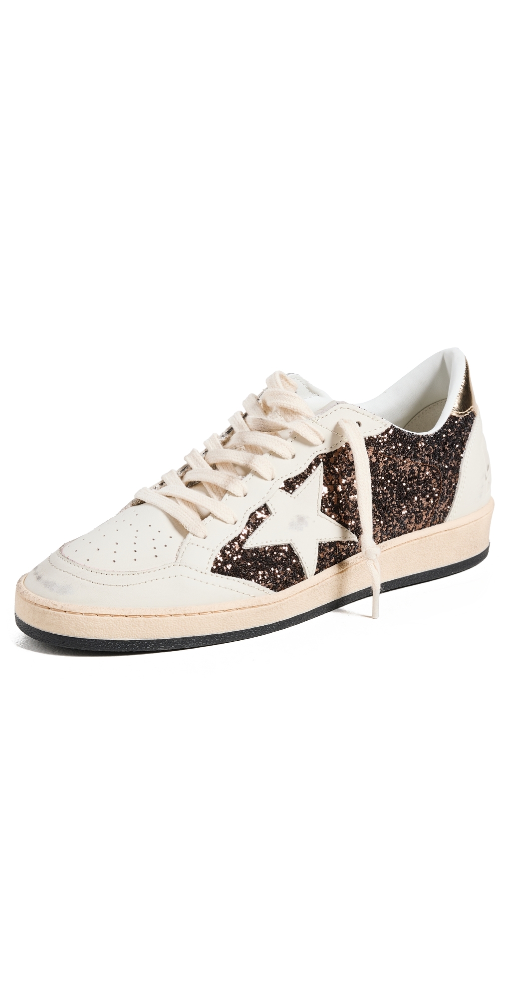Golden Goose Glitter Ball Star Sneakers In White/brown/gold