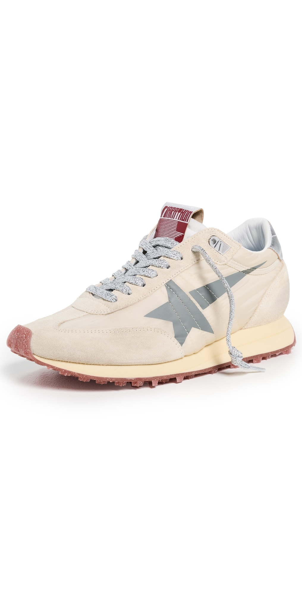 Golden Goose Marathon Sneakers With Beige Nylon Upper And Gray Star In Multi