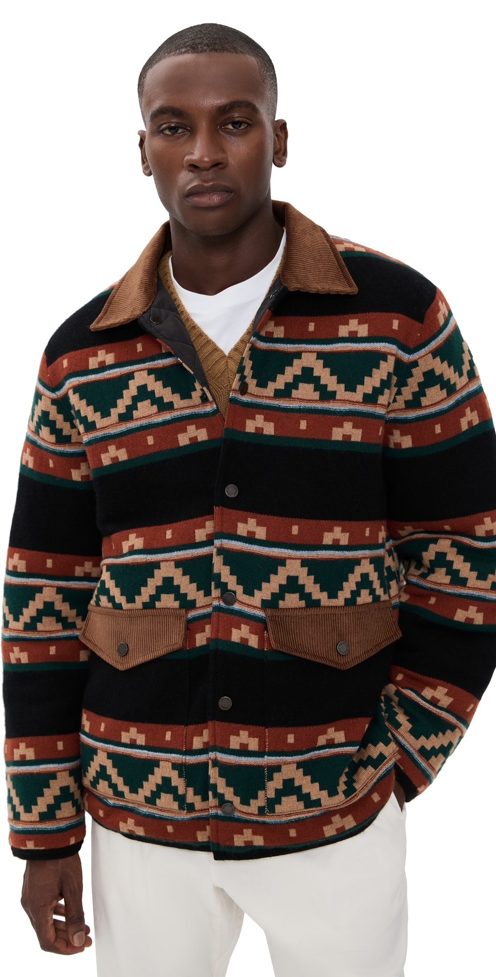 Guest In Residence Western Industry Corduroy-trimmed Intarsia-knit Wool And Cashmere-blend Jacket In Black