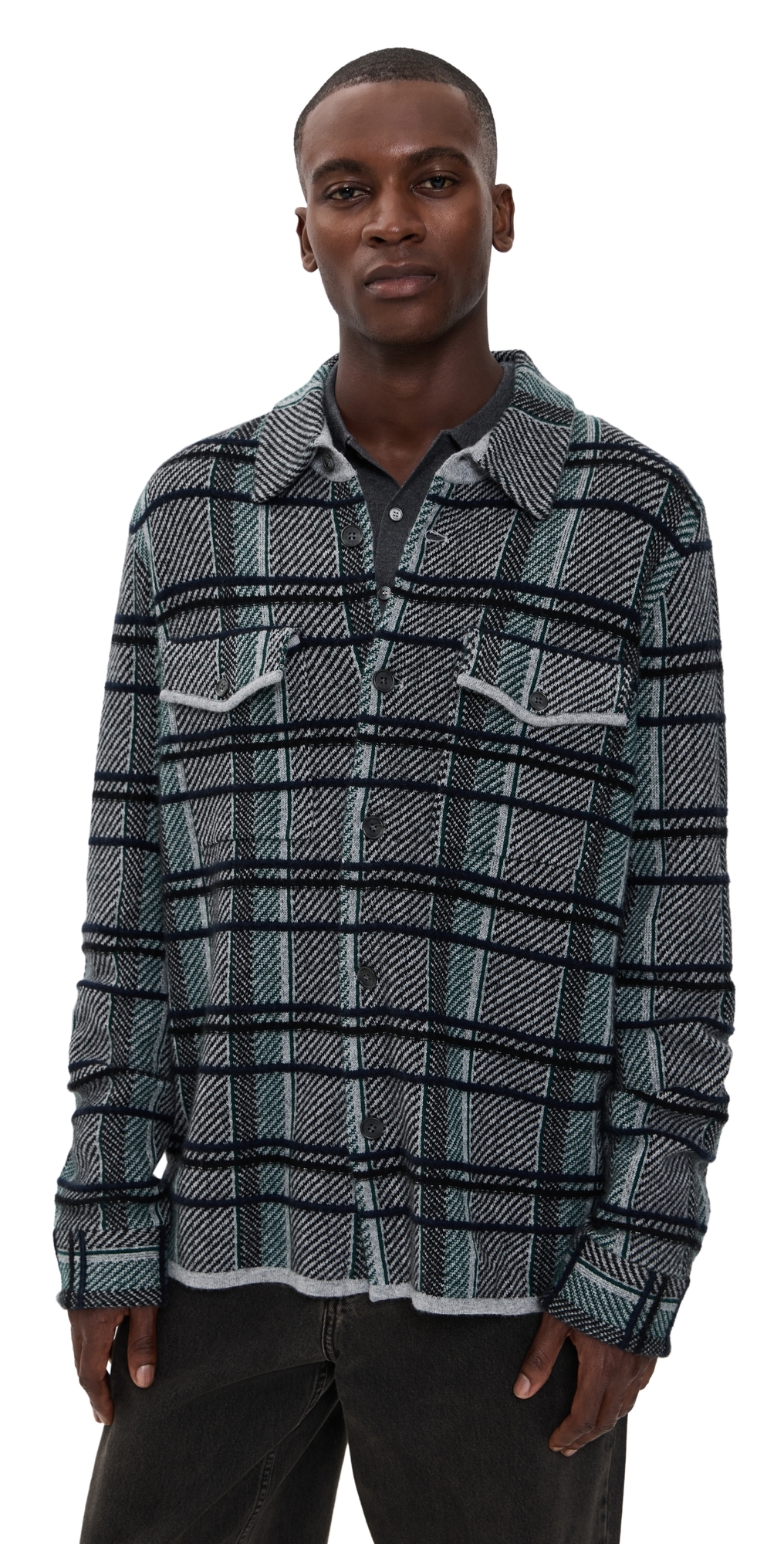 Guest In Residence Plaid Cashmere Work Shirt Black Combo In Gray