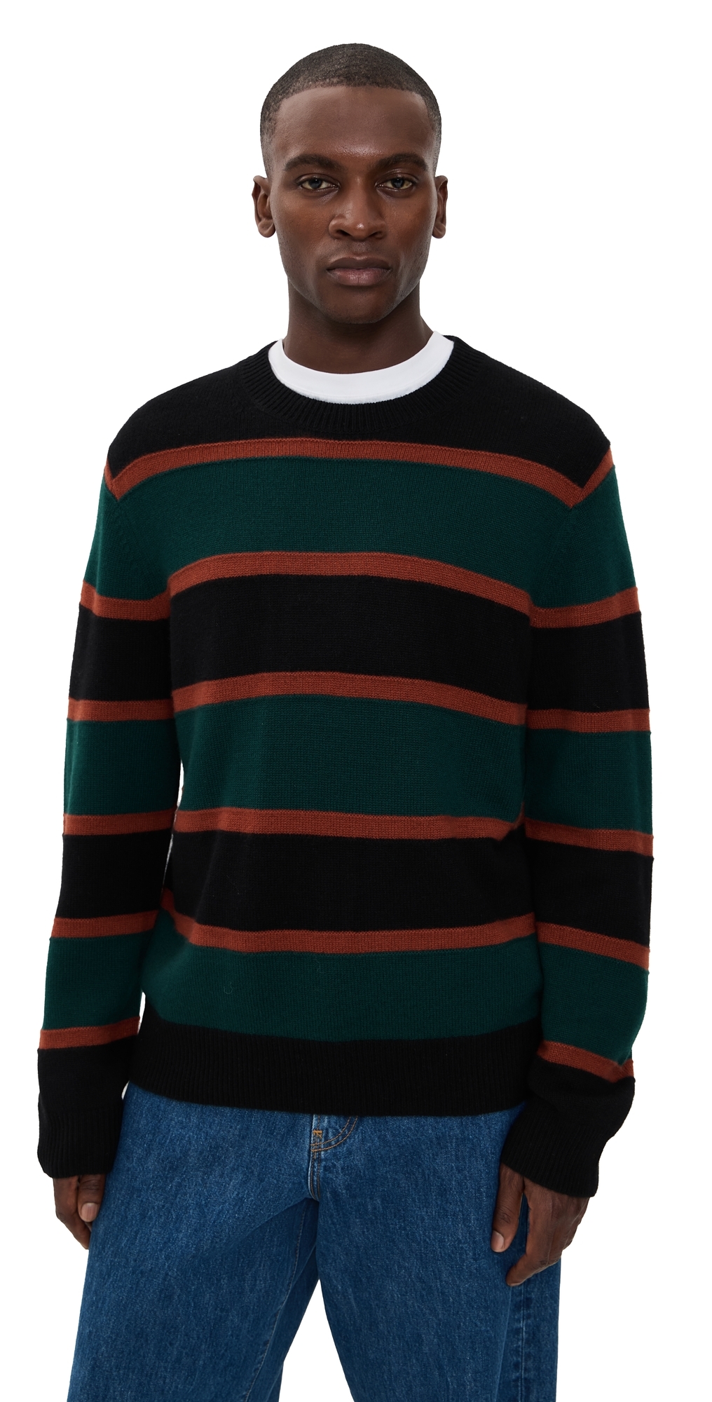 Guest In Residence Stripe Cashmere Crew Sweater Black Combo In Black