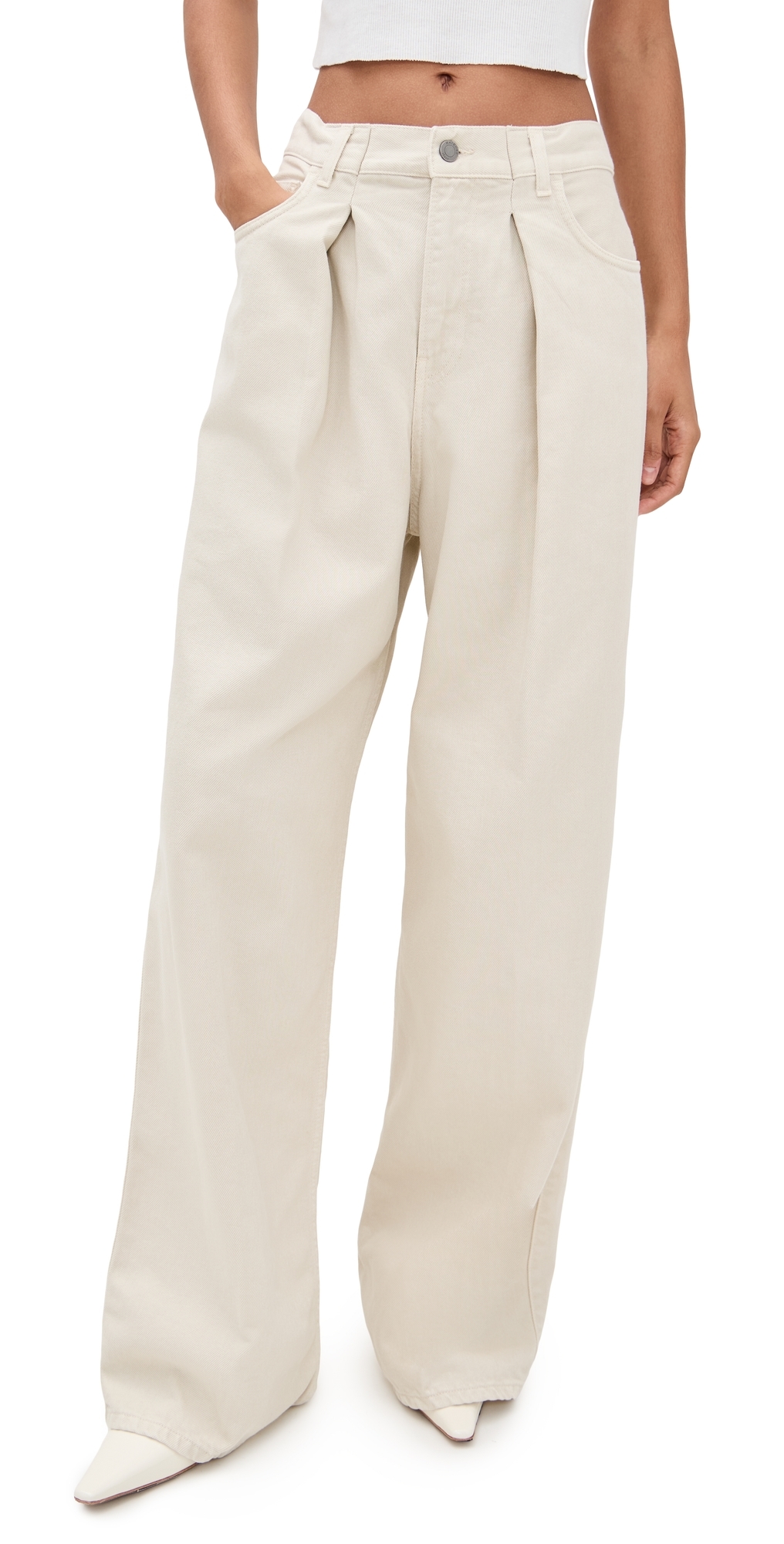 Haikure Wide Corduroy Trousers Front Pleats In Neutral