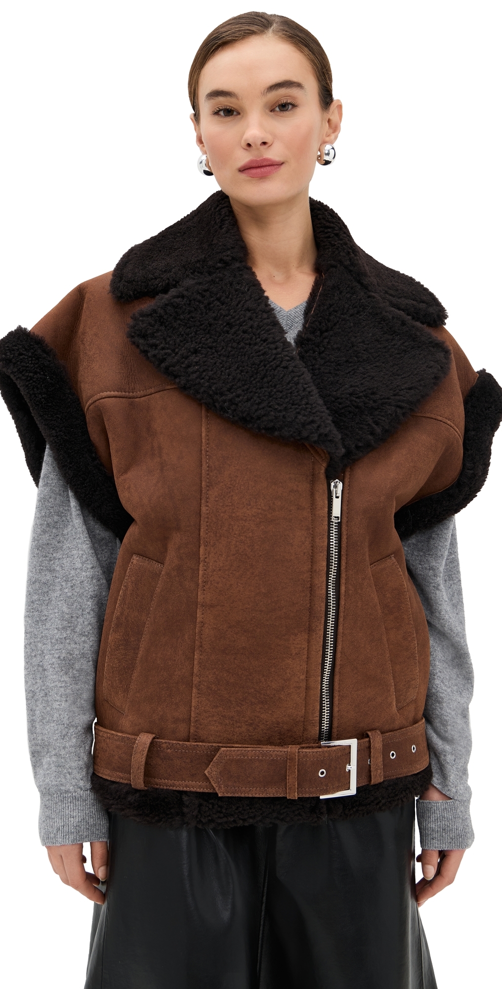 Halfboy Aviator Shearling Vest Cookie In Brown