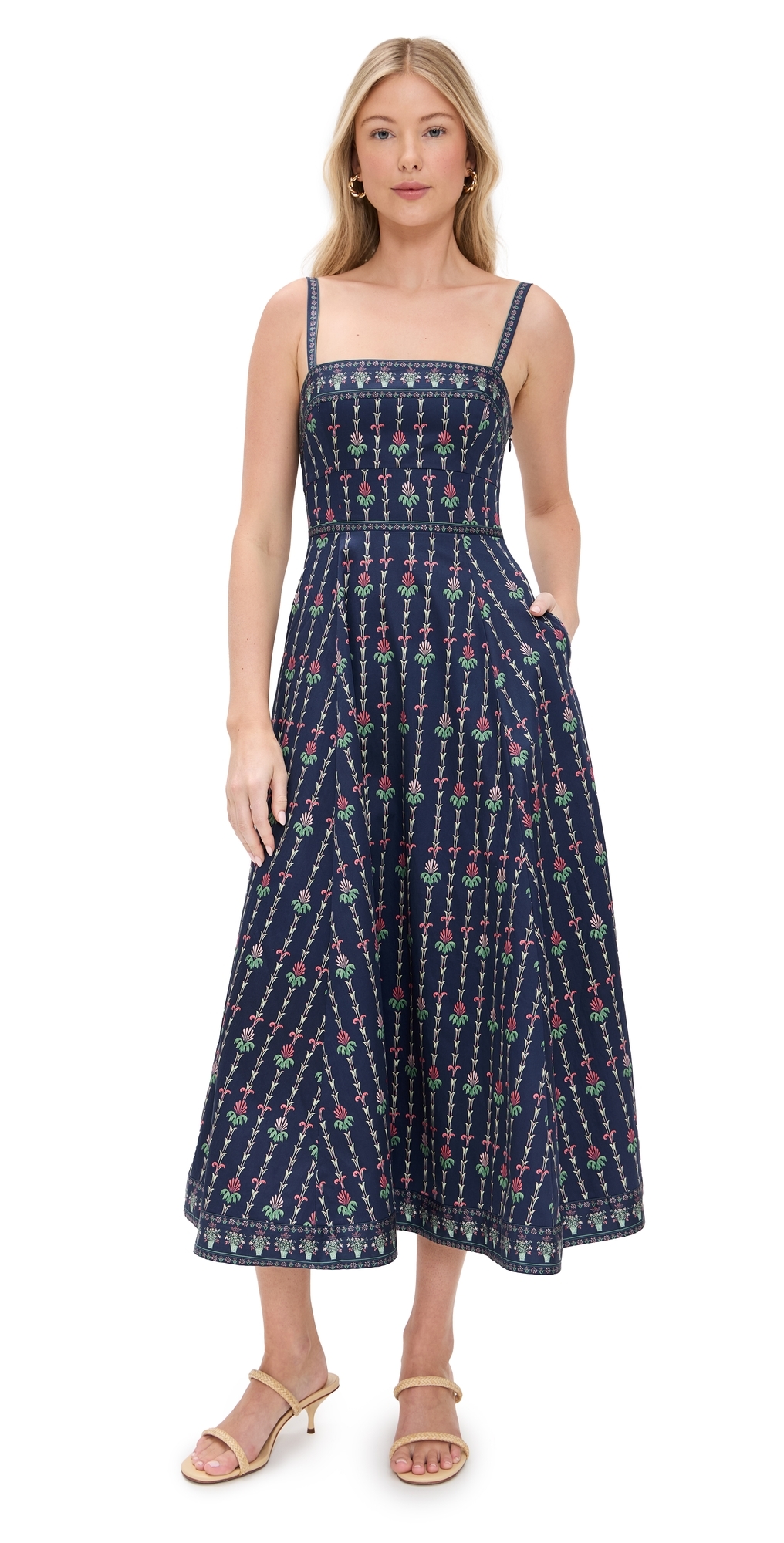 Hill House Home The Margot Dress In Trailing Fern/navy Multi