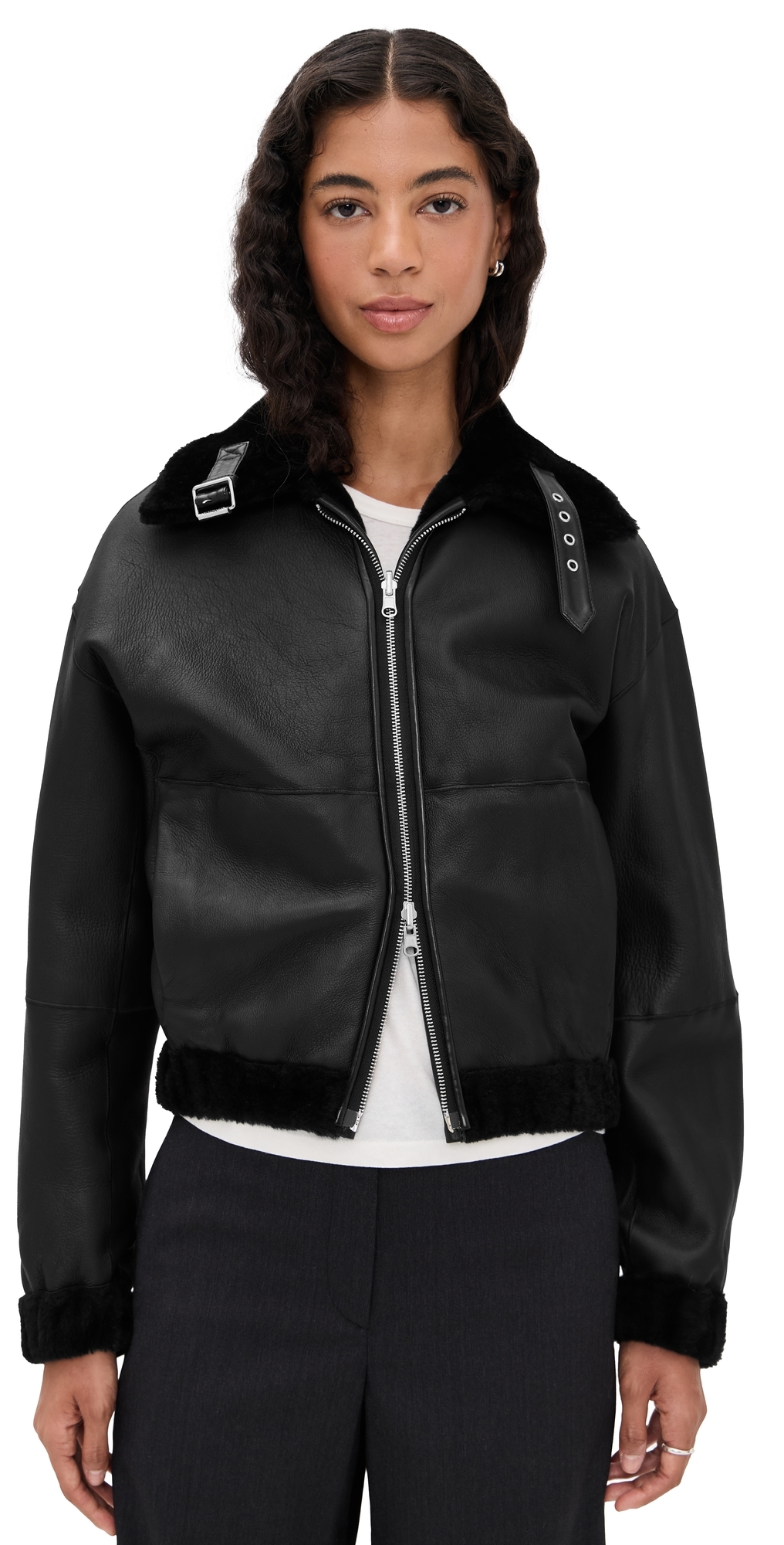 Helmut Lang Shearling Bomber Jacket Black In Black