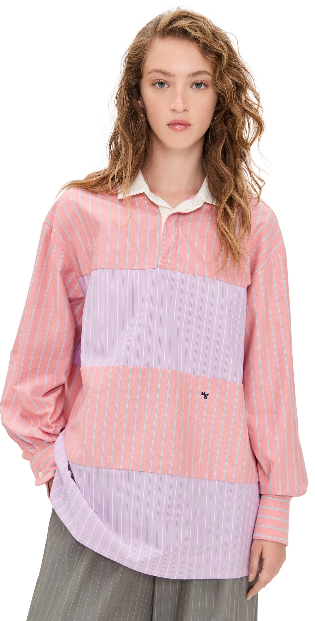 Hommegirls Shirting Rugby Blouse Coral Lavender Combo In Multi