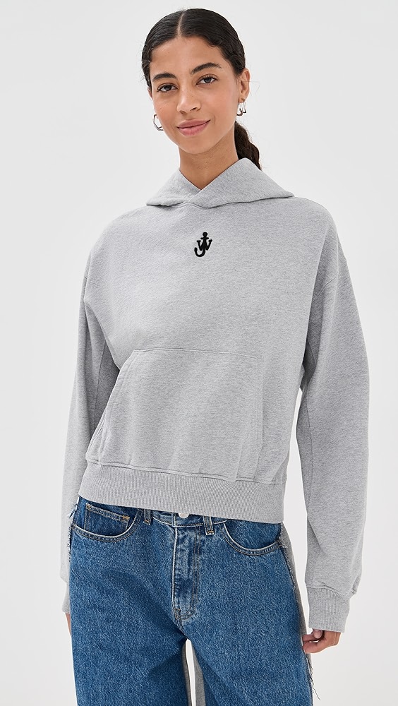 ★J W ANDERSON★ Anchor Logo Hood Washed Gray JW0073PG119259 JW Anderson Anchor Embroidery Cropped Hoodie | Shopbop
