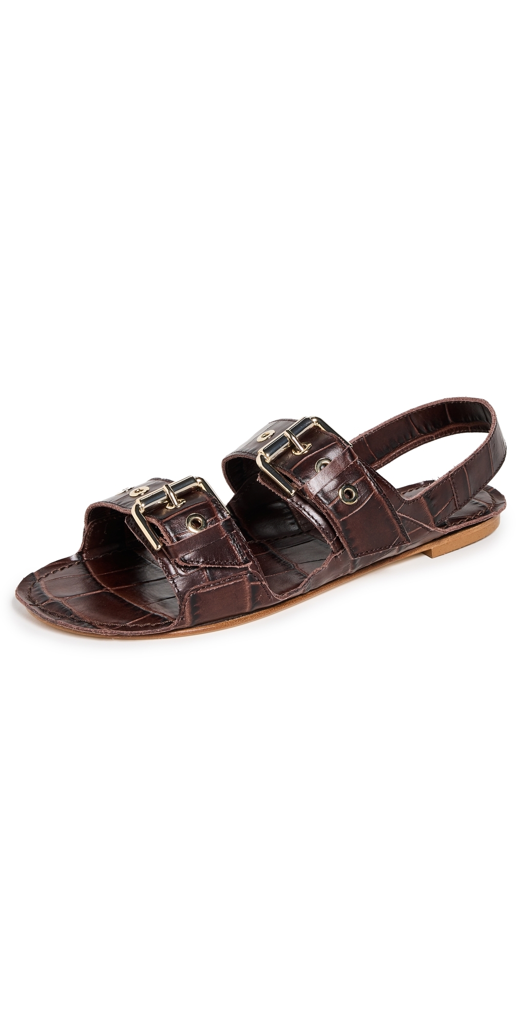 Jamie Haller The Double Buckle Sandals Espresso Croc In Espresso Croc