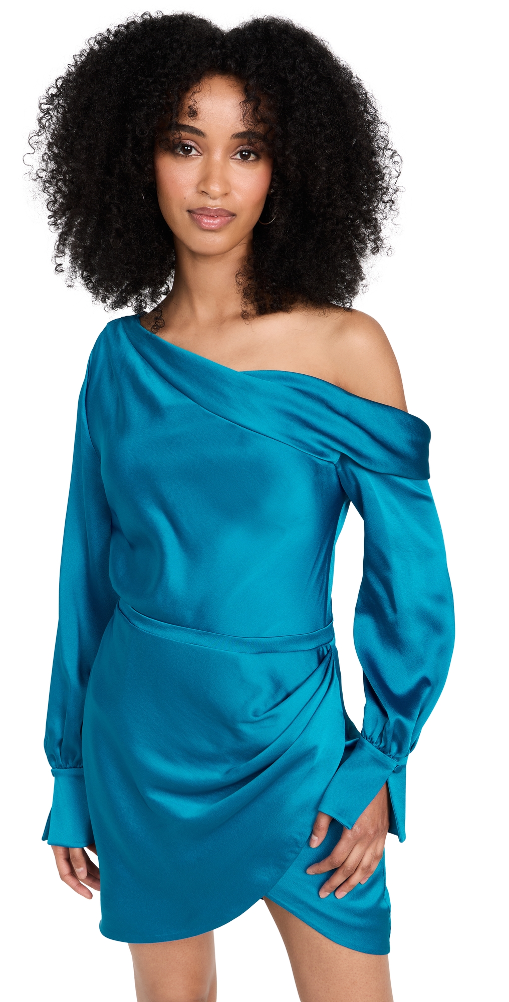 Simkhai Cameron One-shoulder Satin Mini Dress In Phthalo Blue