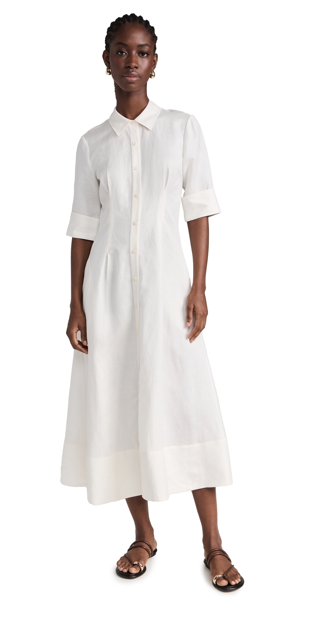 Simkhai Claudine Short Sleeve Shirt Midi Dress White In White