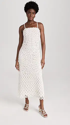 SIMKHAI Elise Cage Crochet Embroidery Midi Dress