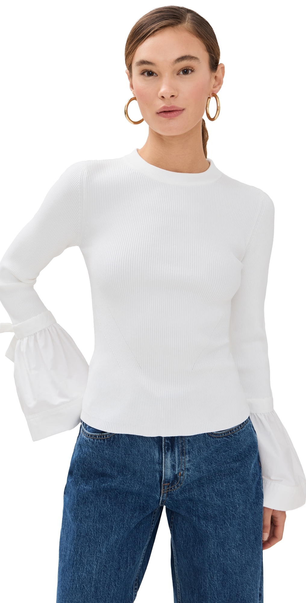Simkhai Agata Long Sleeve Top In White In White
