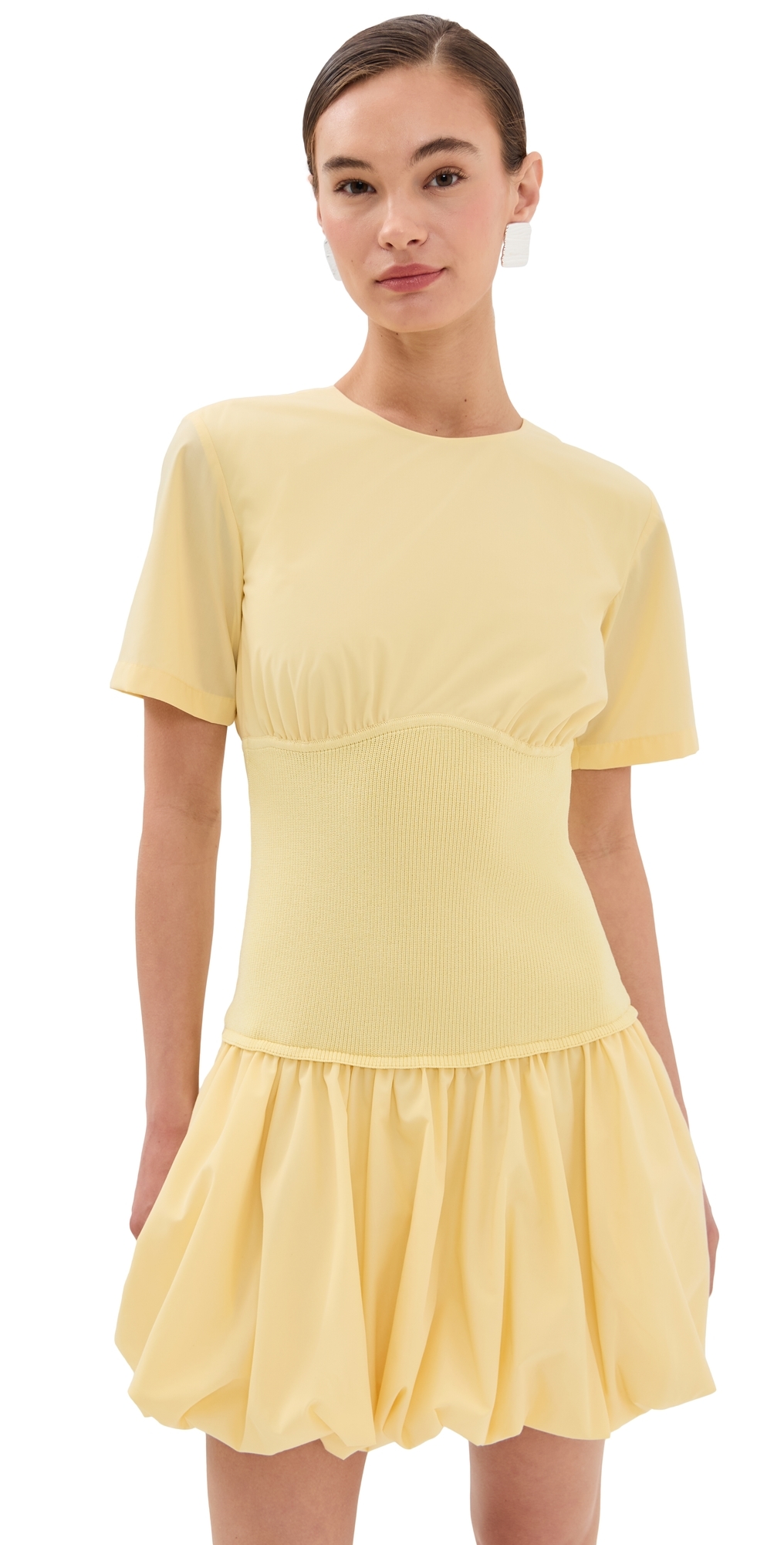 Simkhai Libbie Poplin-paneled Ribbed-knit Mini Dress In Buttercream