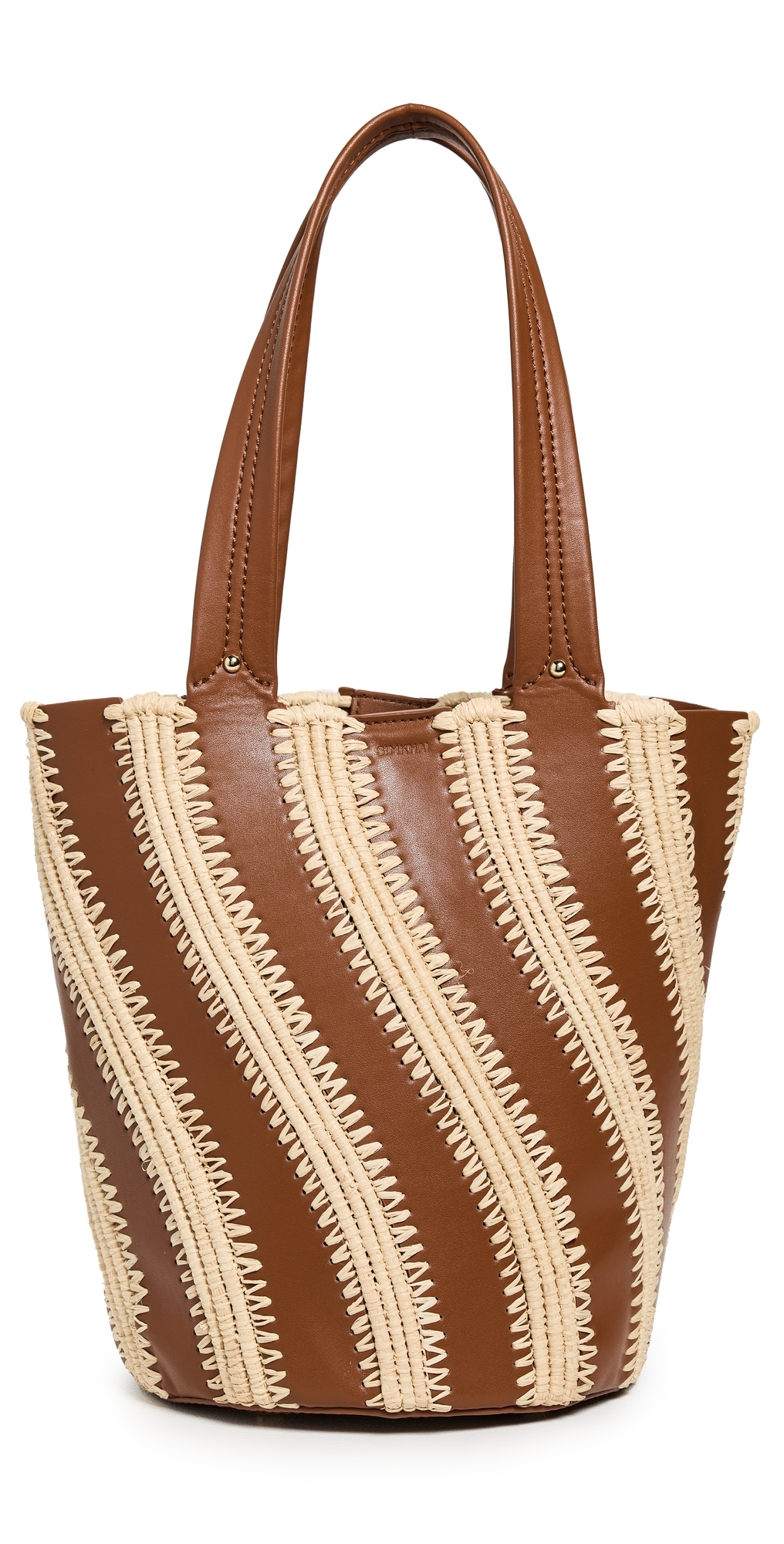 Simkhai Talia Raffia-leather Bucket Bag In Brown