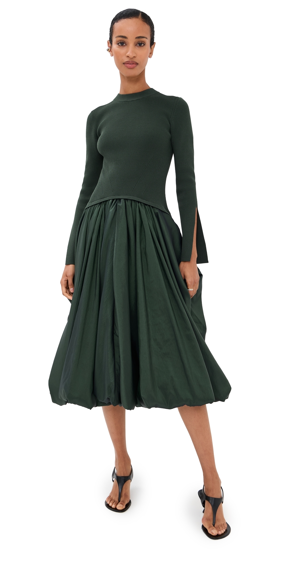 Simkhai Kenlie Mock Neck Midi Dress Cypress In Green
