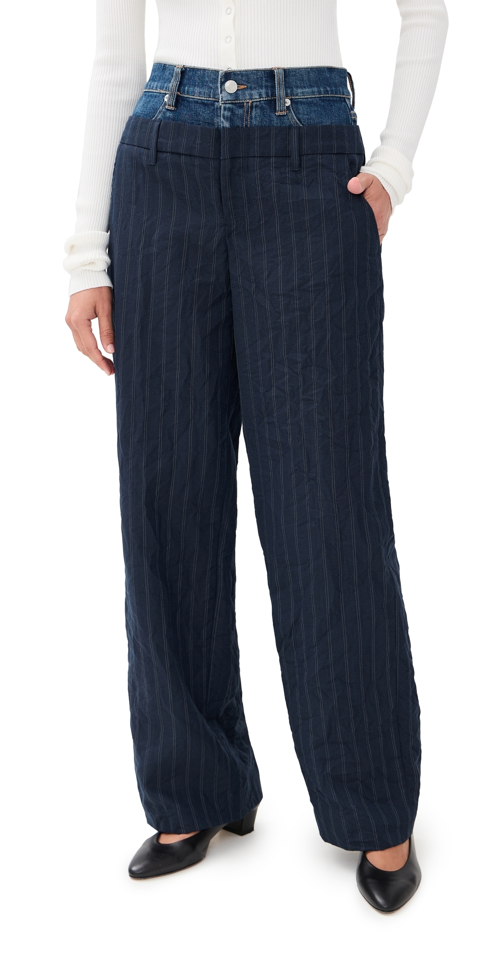 Simkhai Ophelia Double Waistband Combo Pants Midnight Stripe In Blue