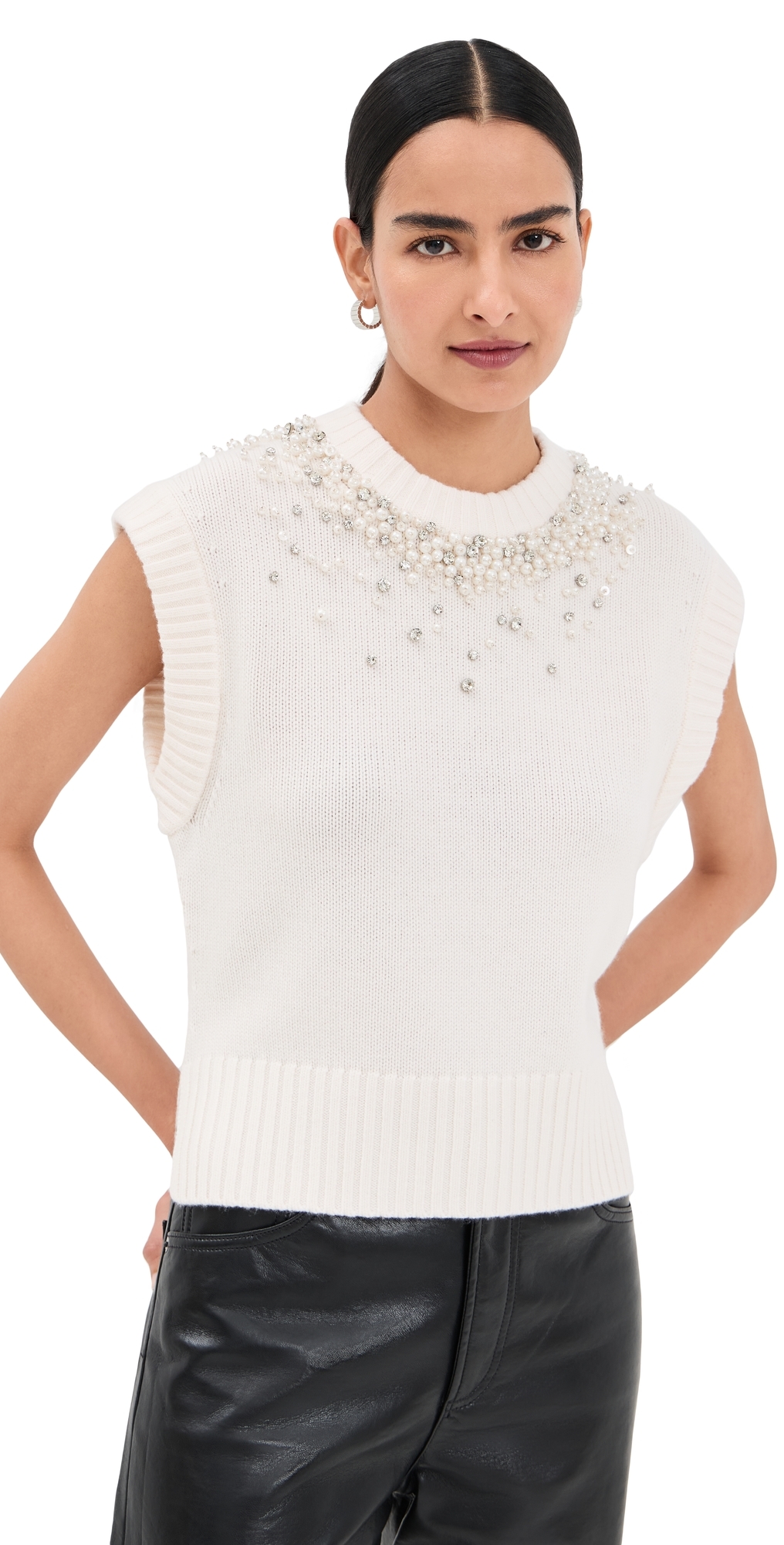 Simkhai Candra Wool-blend Round Neck Sweater Vest In White
