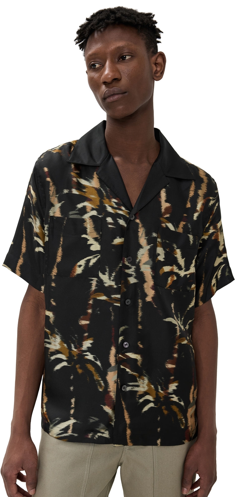 Simkhai Connor Regular Fit Palm Print Silk Camp Shirt In Windswept Palm Print