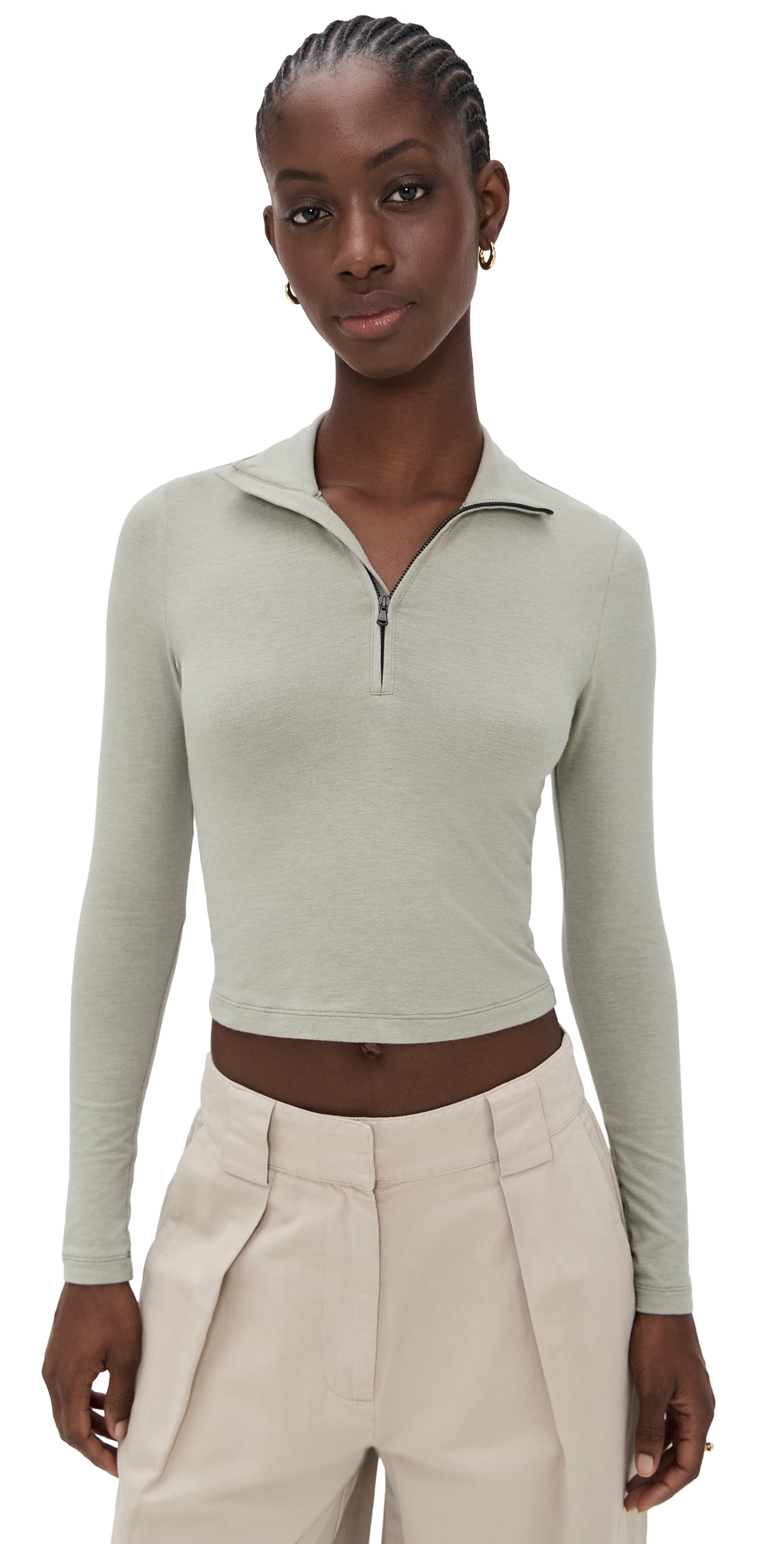 James Perse Cropped Long Sleeve Half Zip Overcast In Gray