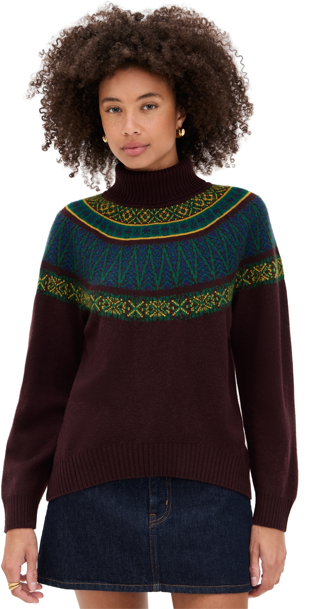 Jumper 1234 Fair Isle Roll Collar Sweater Hickory Dark Violet Amber In Multi