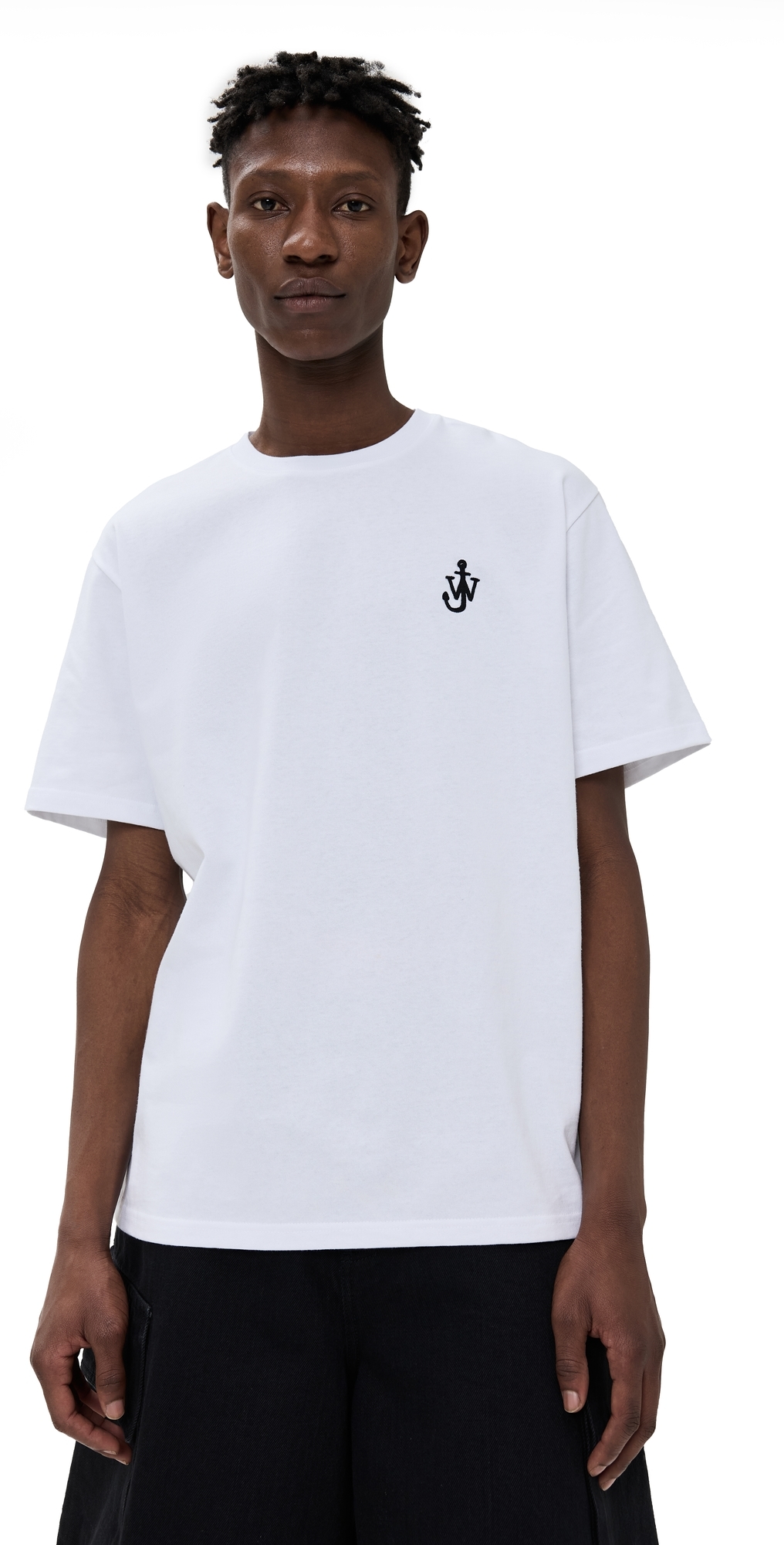 Jw Anderson Men White Crewneck T-shirt With Logo Embroidery On The Front In Cotton Man In White